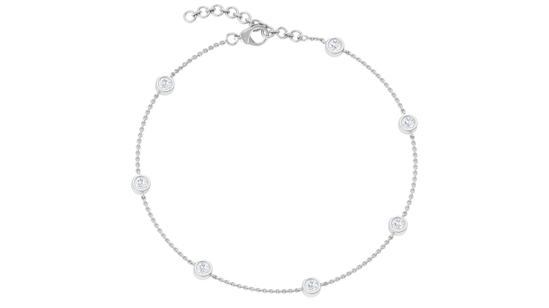 Round Moissanite Station Chain Bracelet in Bezel Setting Moissanite - ( D-VS1 ) - Color and Clarity 92.5 Sterling Silver 7.0 Inches - Rosec Jewels