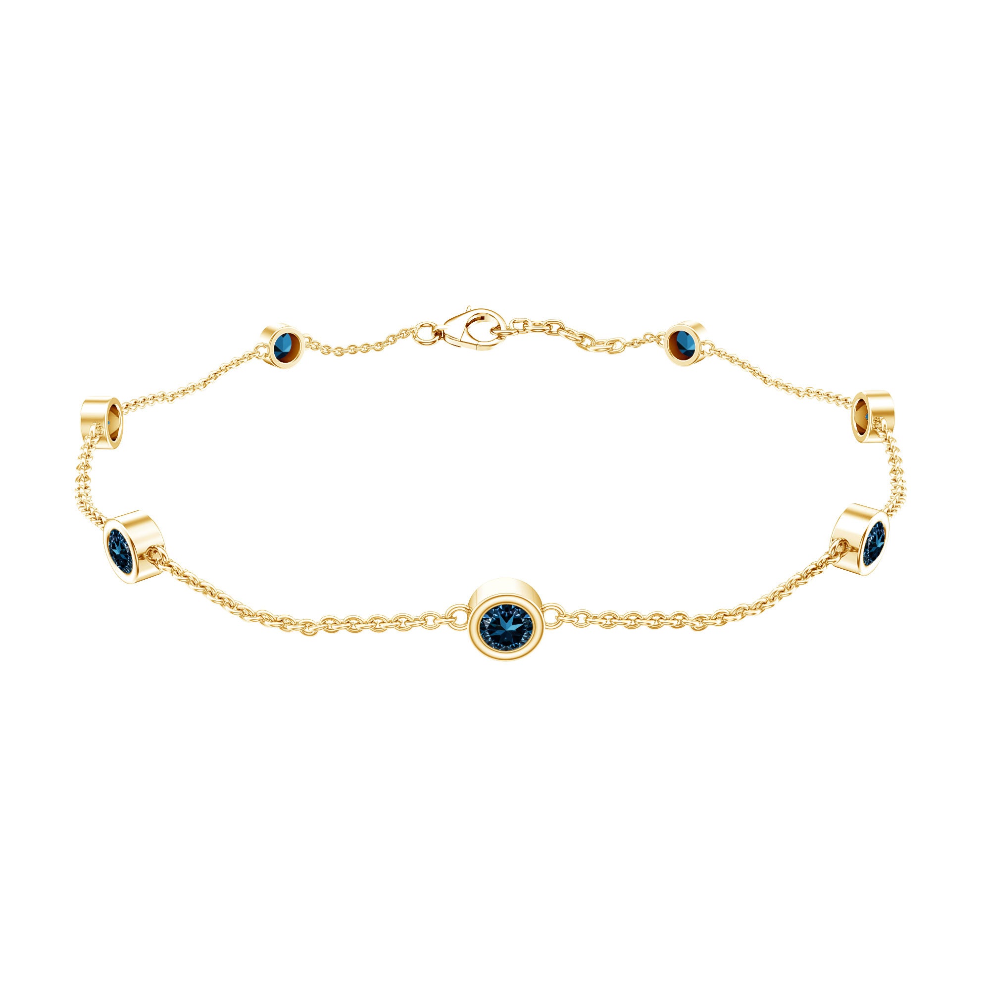 Bezel Set London Blue Topaz Station Chain Bracelet AAA - Rosec Jewels