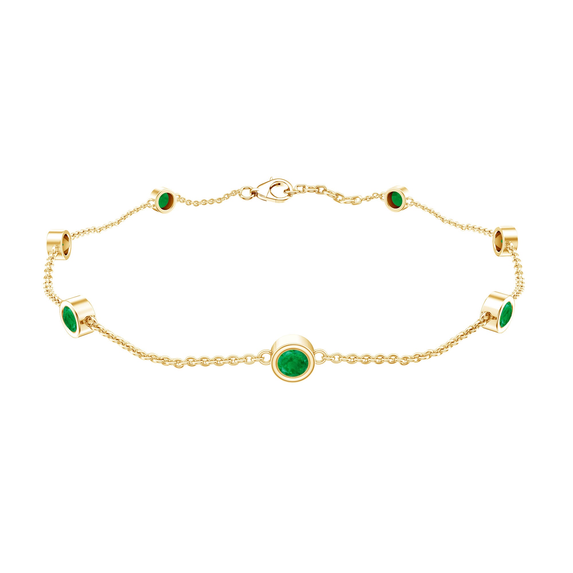 Bezel Set Emerald Station Chain Bracelet for Her AAA - Rosec Jewels