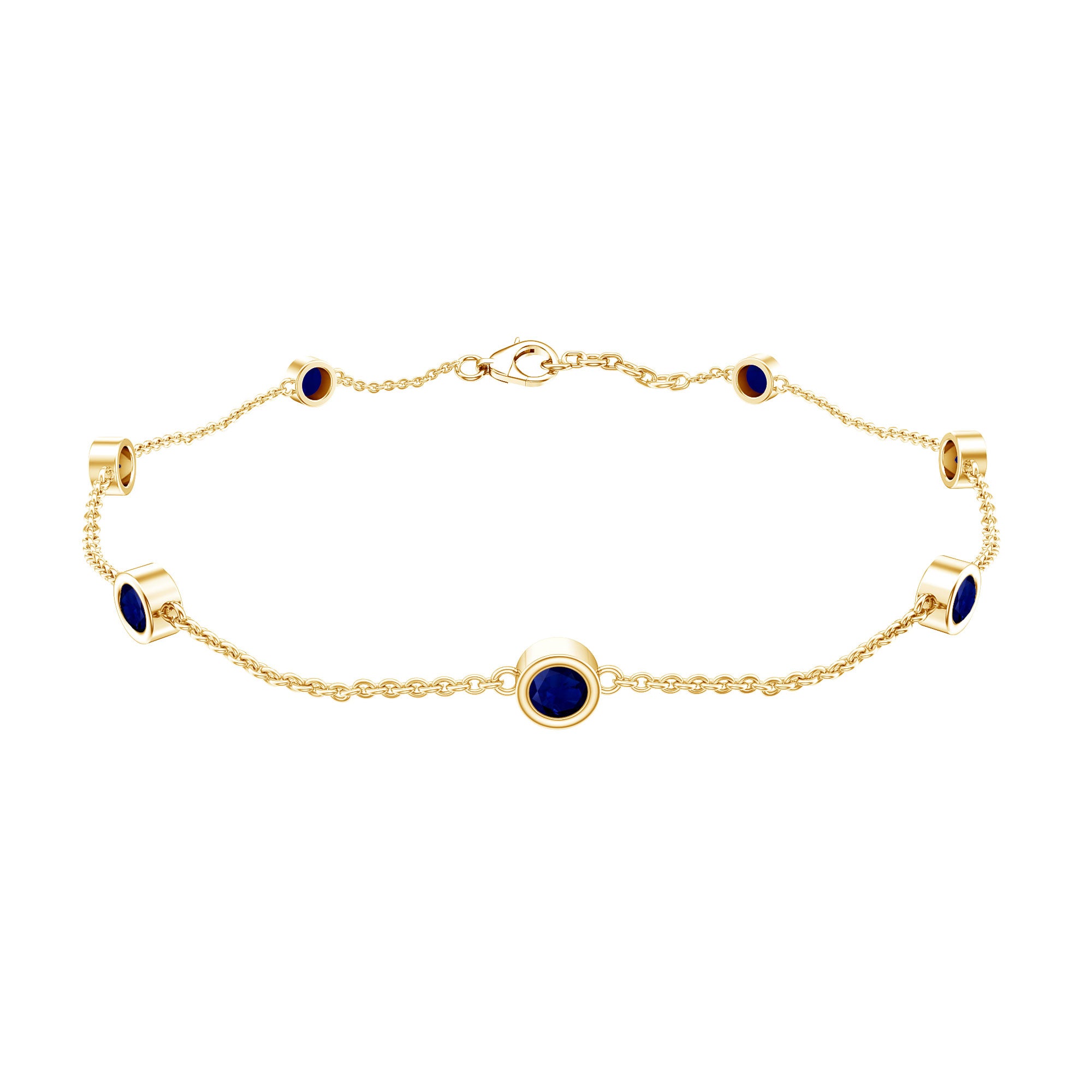 Natural Blue Sapphire 7 Stone Station Chain Bracelet AAA - Rosec Jewels