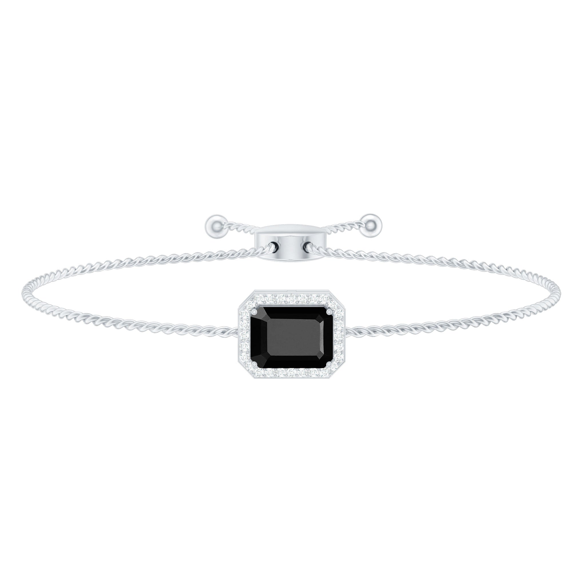 Emerald Cut Black Onyx and Diamond Bolo Chain Bracelet