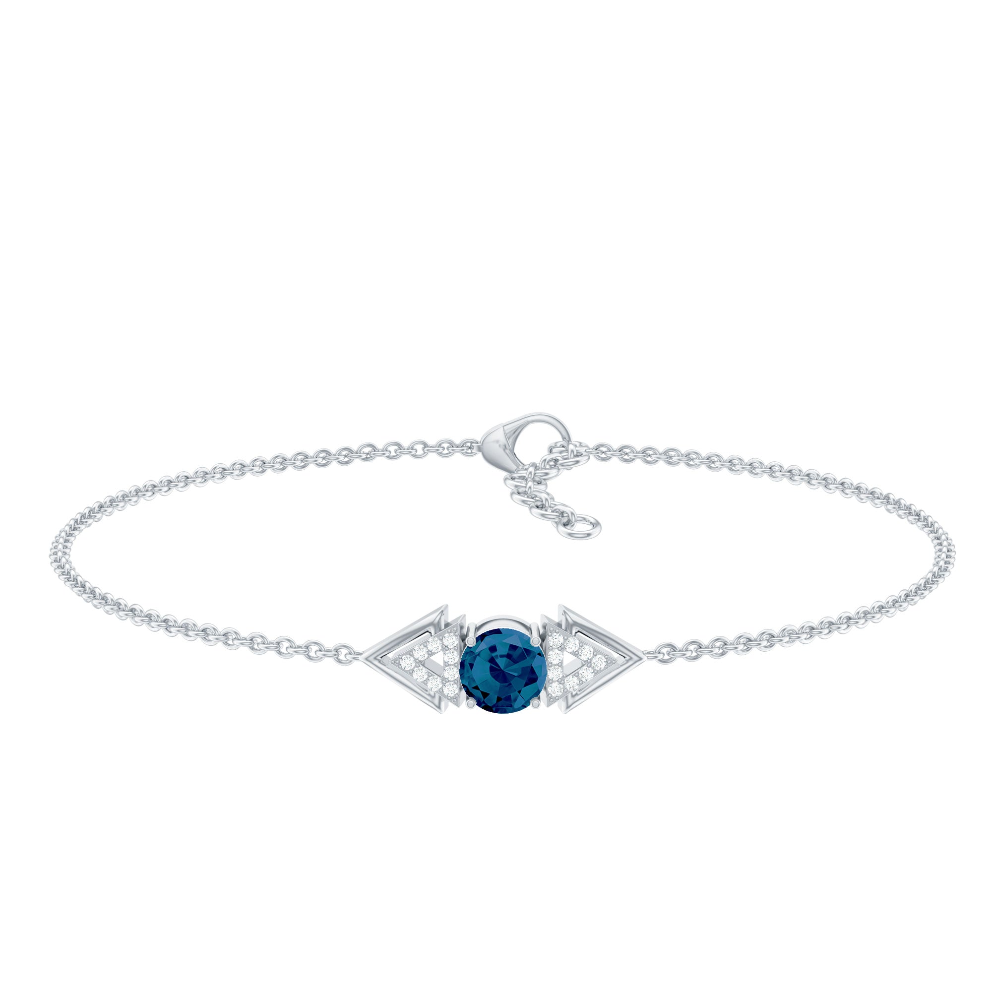 0.75 CT Minimal London Blue Topaz and Diamond Geometric Chain Bracelet
