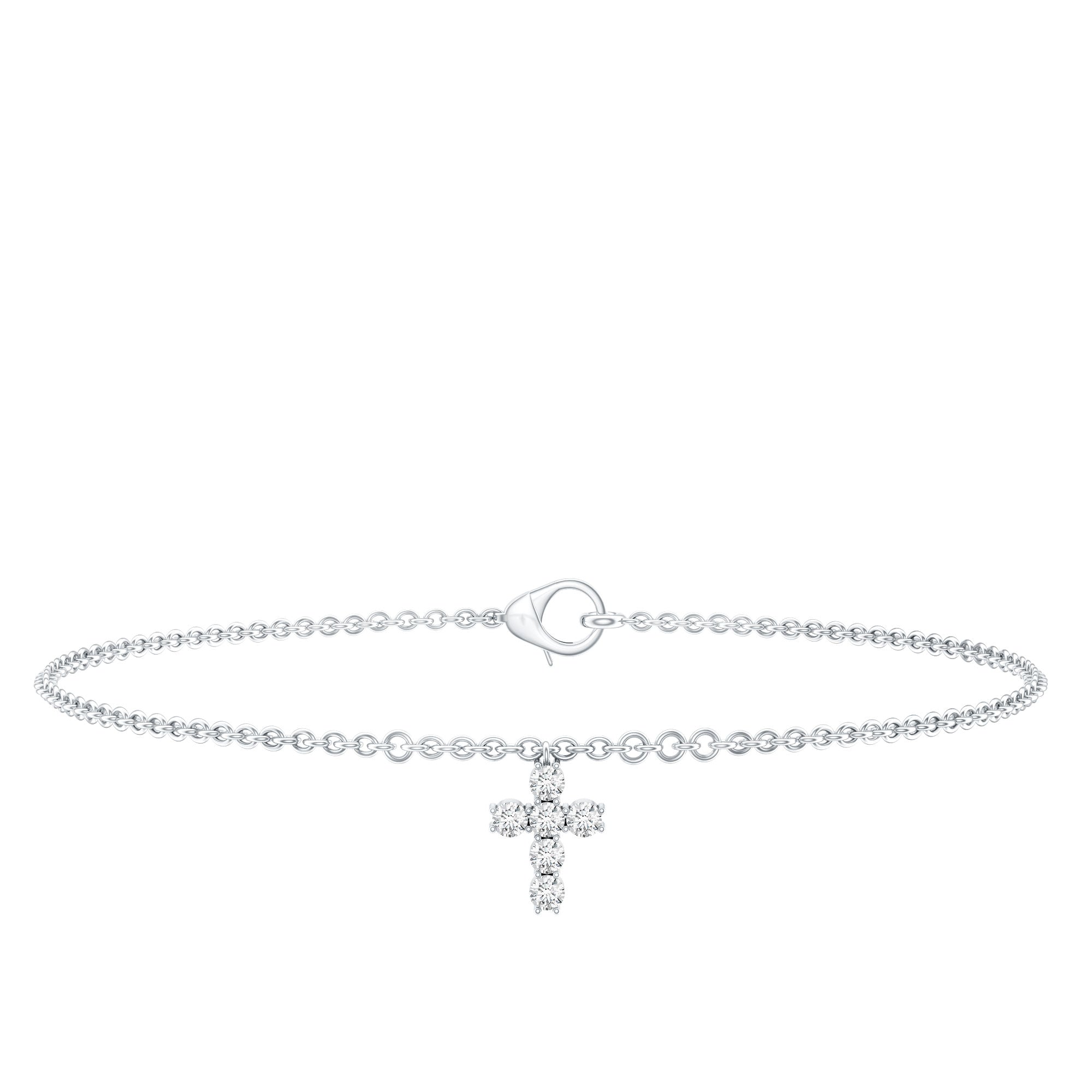 Certified Moissanite Cross Charm Chain Bracelet for Women D-VS1 - Rosec Jewels