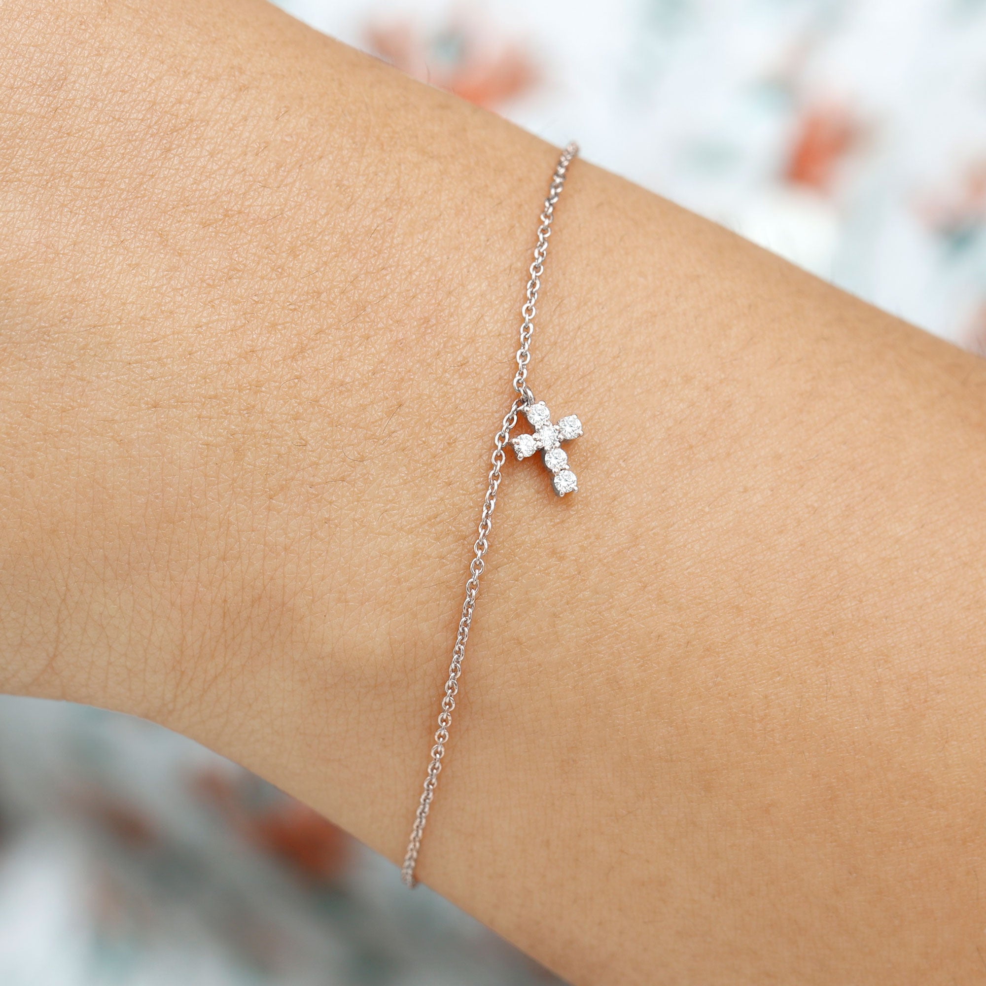 Certified Moissanite Cross Charm Chain Bracelet for Women D-VS1 - Rosec Jewels