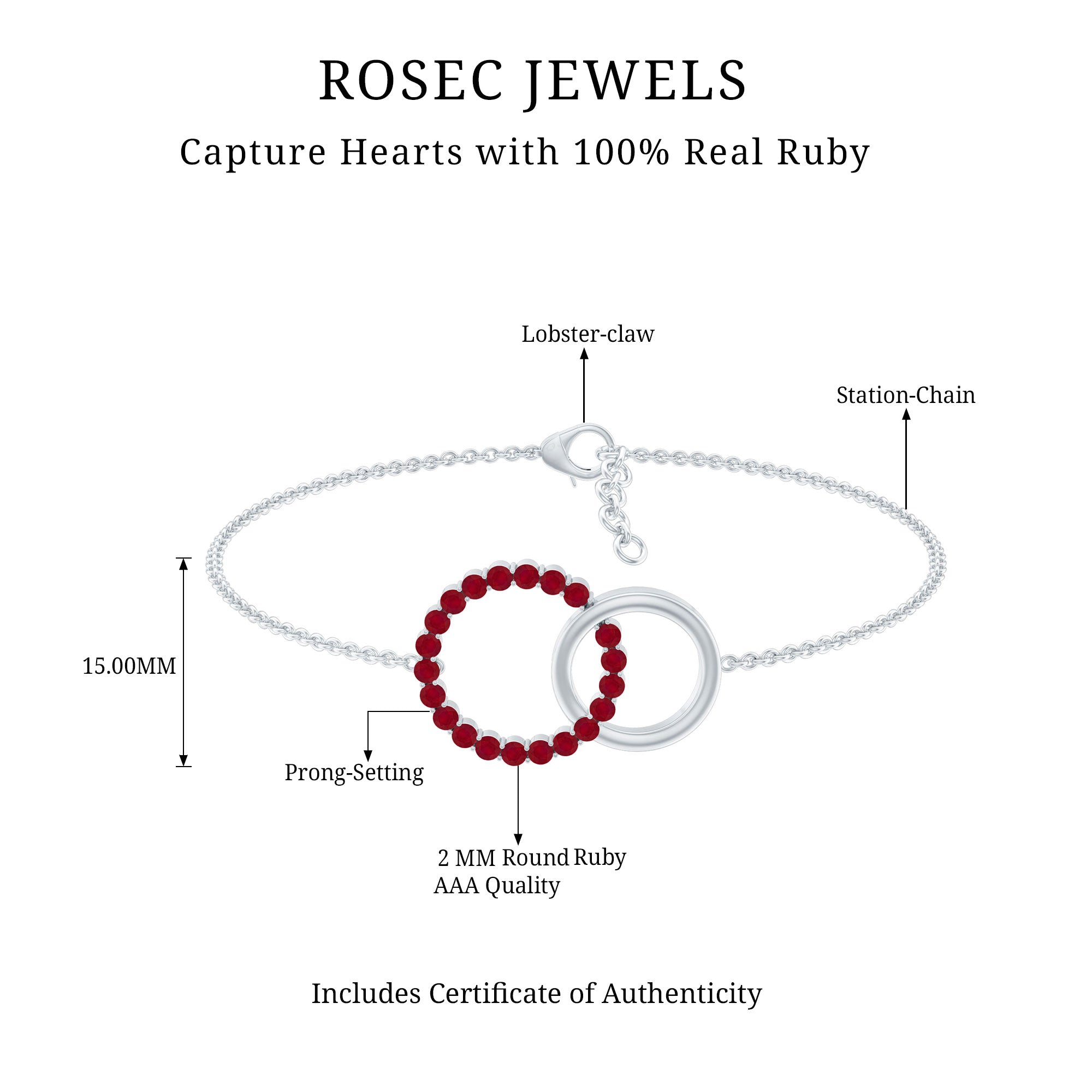 Natural Ruby Interlock Eternity Bracelet with Certificate AAA - Rosec Jewels