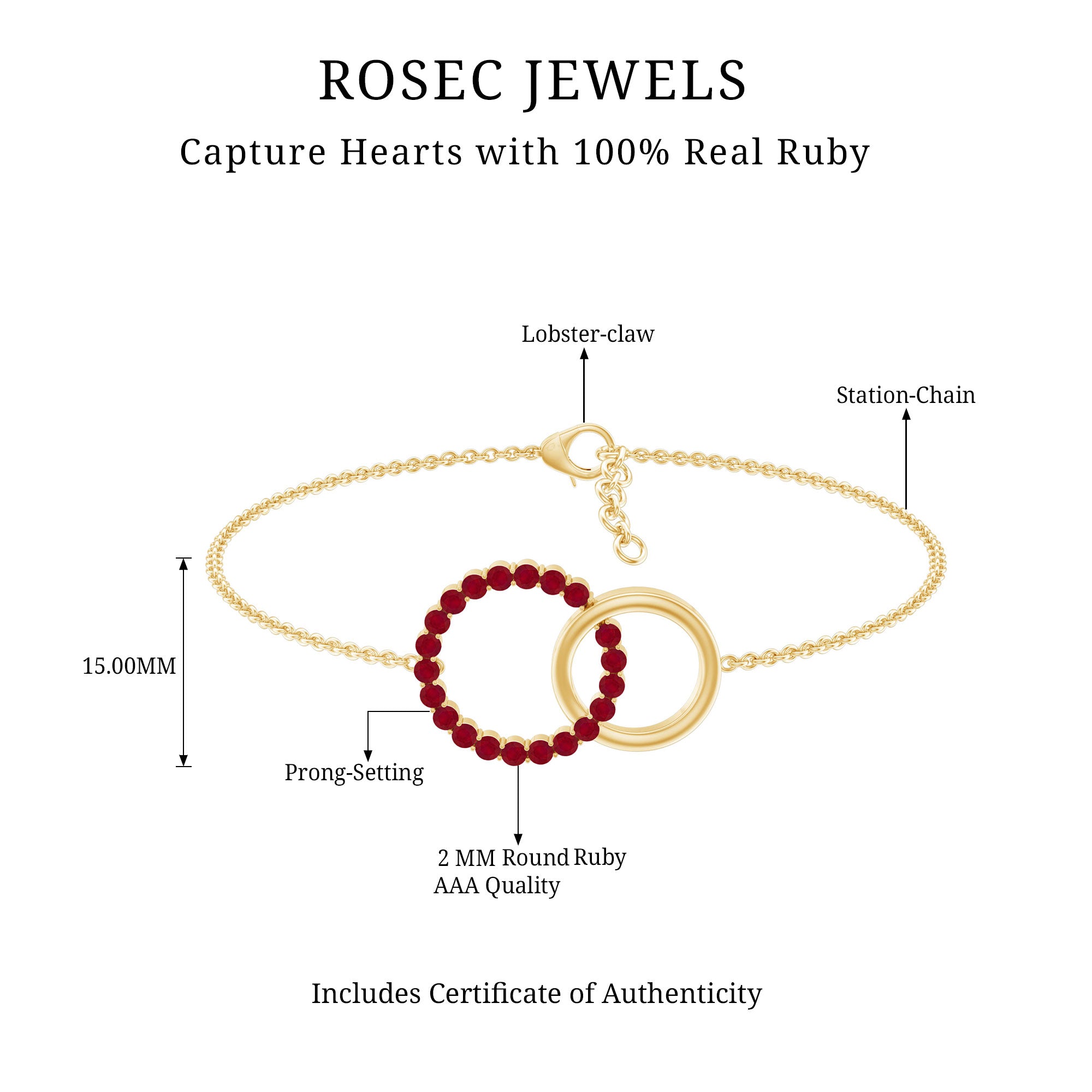 Natural Ruby Interlock Eternity Bracelet with Certificate AAA - Rosec Jewels