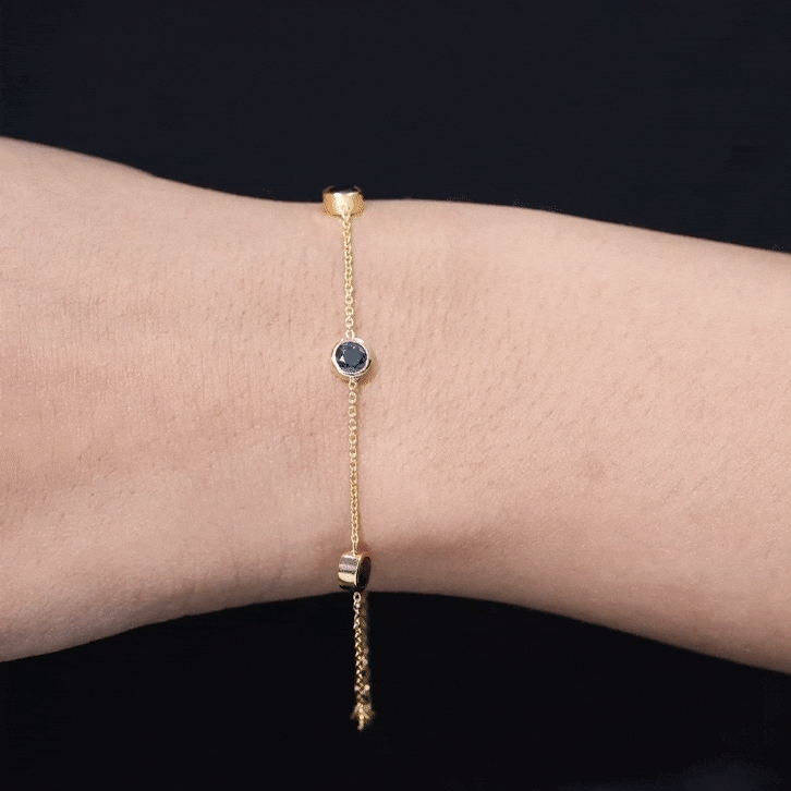 Black Onyx Station Chain Bracelet for Women AAA - Rosec Jewels