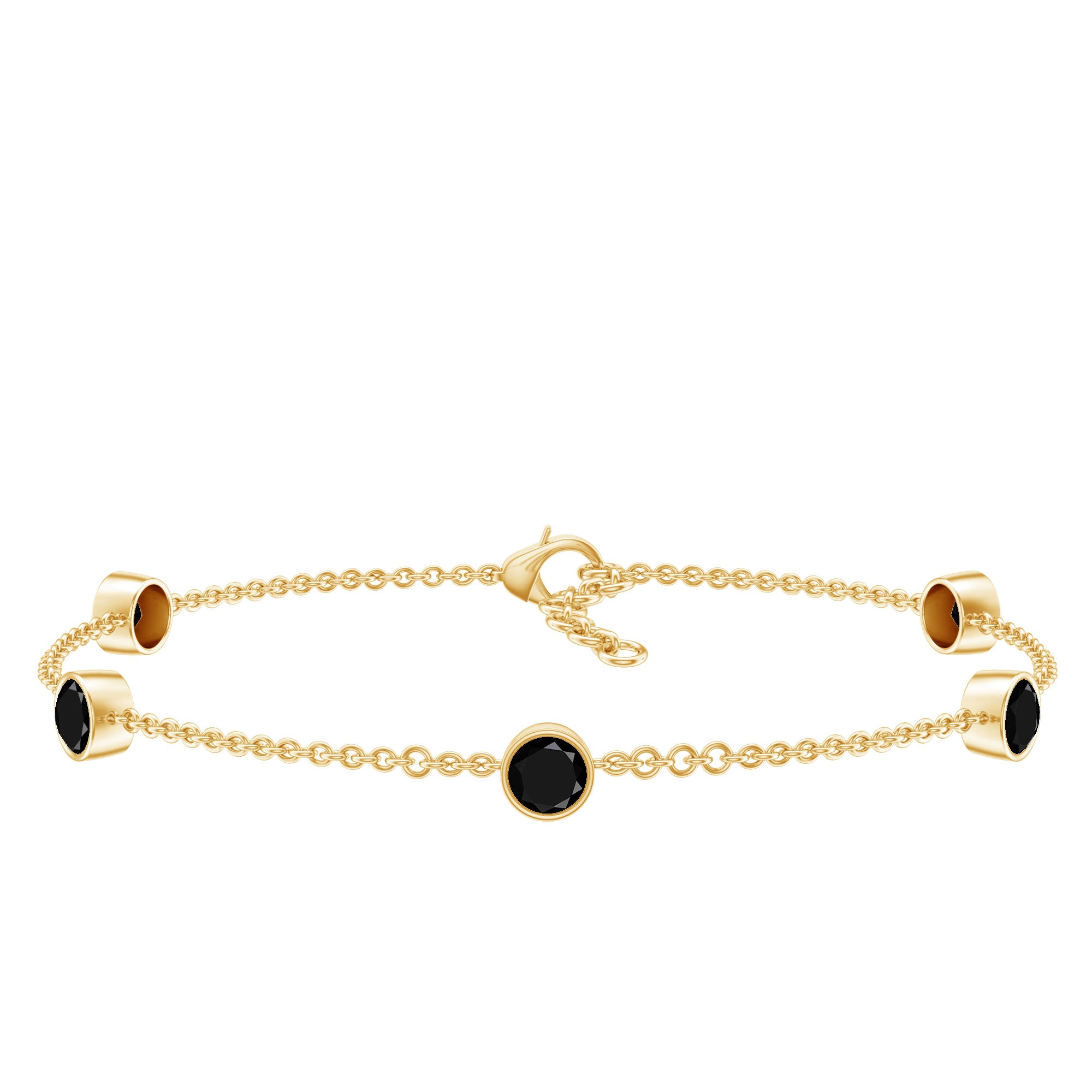Black Onyx Station Chain Bracelet for Women AAA - Rosec Jewels