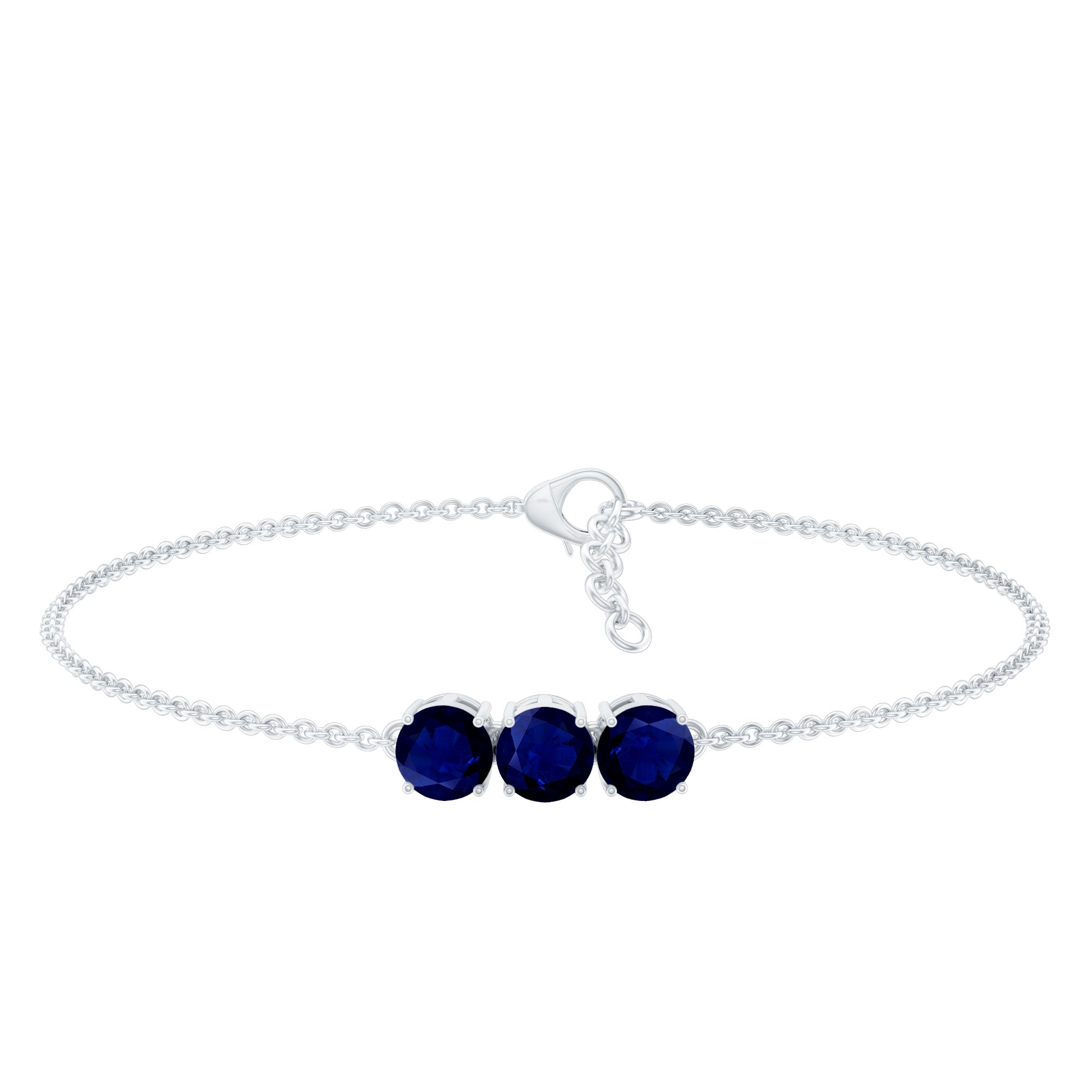 Natural 2.85 Carat Blue Sapphire Three Stone Chain Bracelet AAA - Rosec Jewels