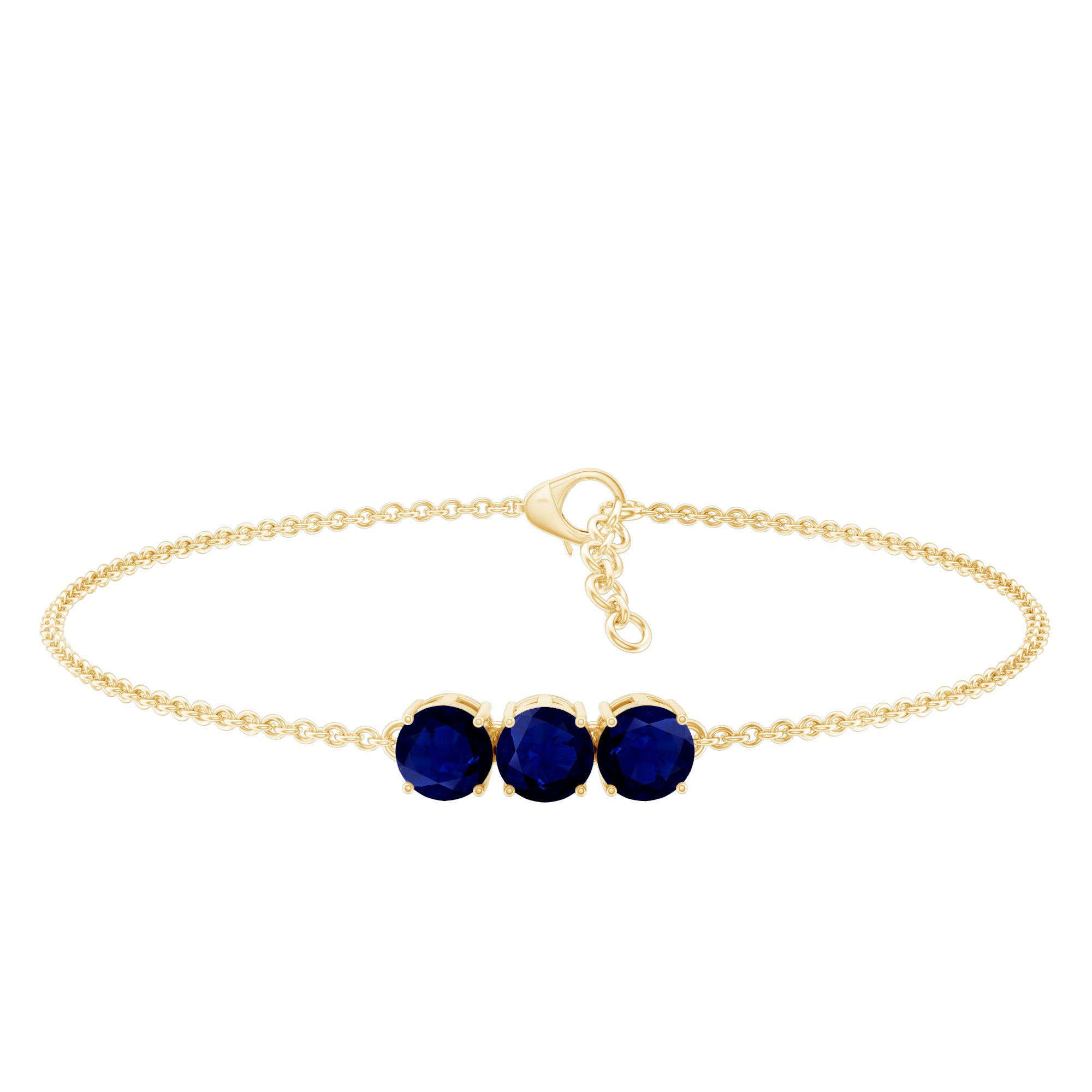 Natural 2.85 Carat Blue Sapphire Three Stone Chain Bracelet AAA - Rosec Jewels