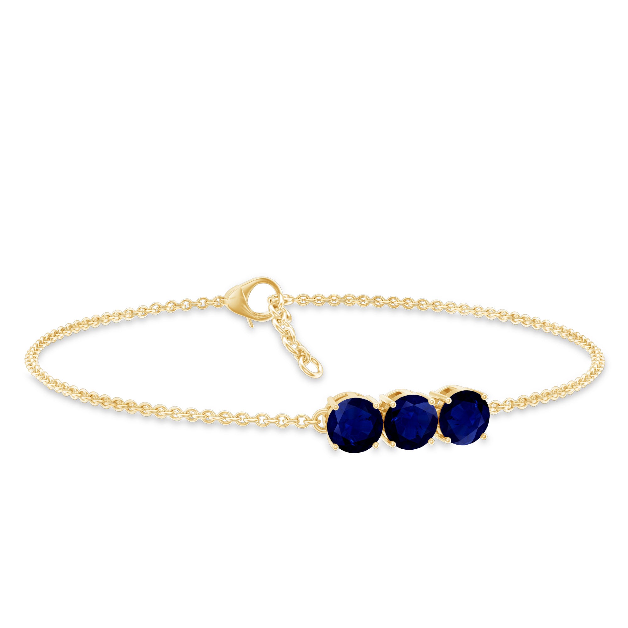 Natural 2.85 Carat Blue Sapphire Three Stone Chain Bracelet AAA - Rosec Jewels