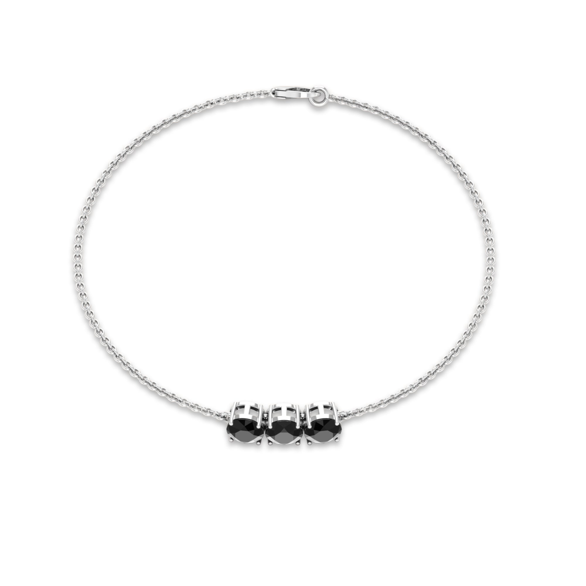 1.25 CT Black Onyx Three Stone Chain Bracelet Black Onyx - ( AAA ) - Quality - Rosec Jewels