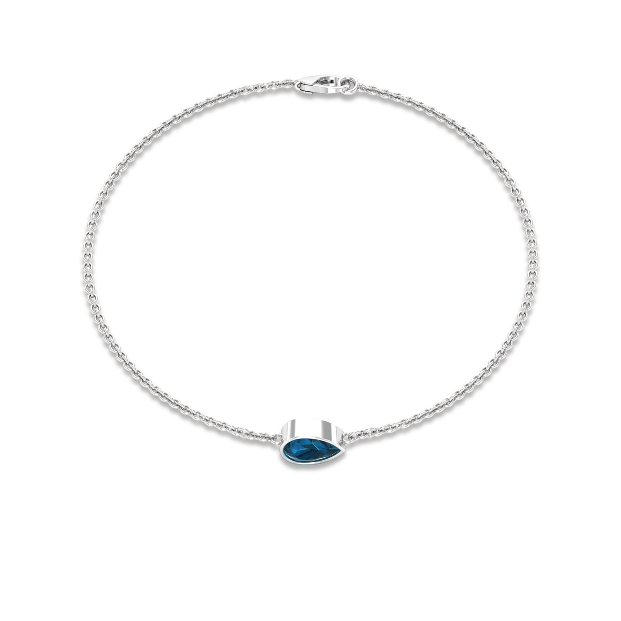 5X7MM Pear Cut London Blue Topaz Solitaire Chain Bracelet AAA - Rosec Jewels