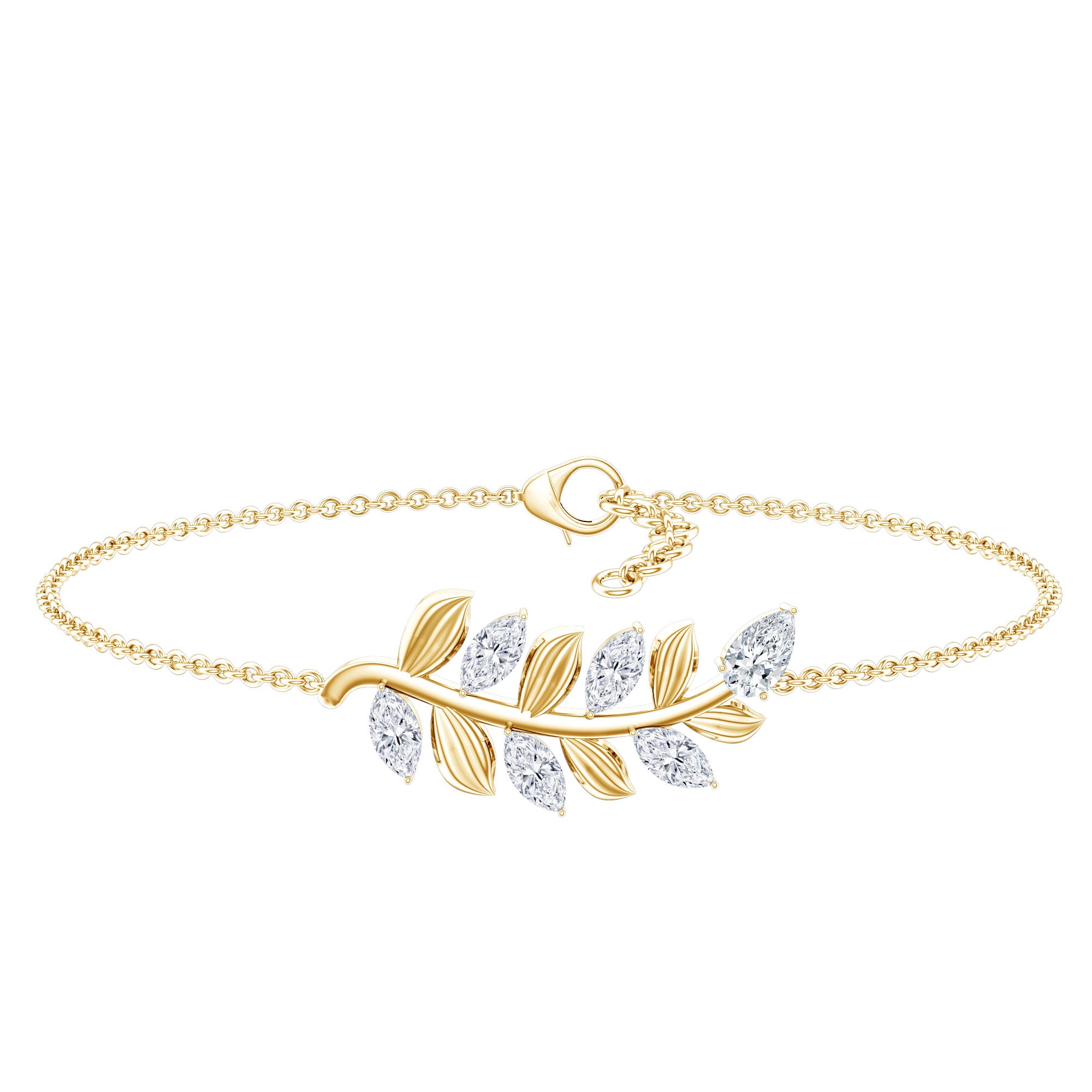 Certified Moissanite Leaf Chain Bracelet for Women D-VS1 - Rosec Jewels