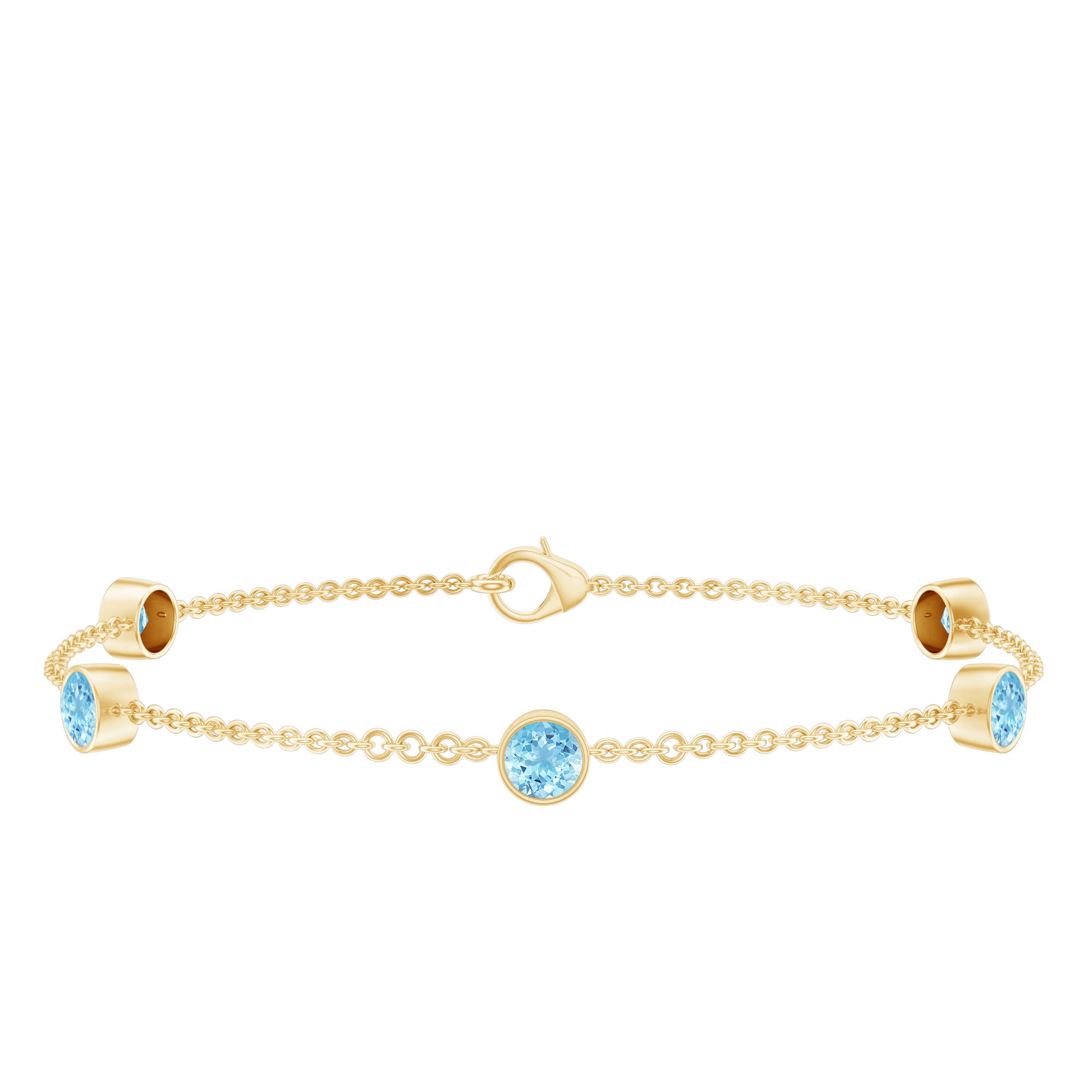 Real Aquamarine Station Chain Bracelet in Bezel Setting AAA - Rosec Jewels