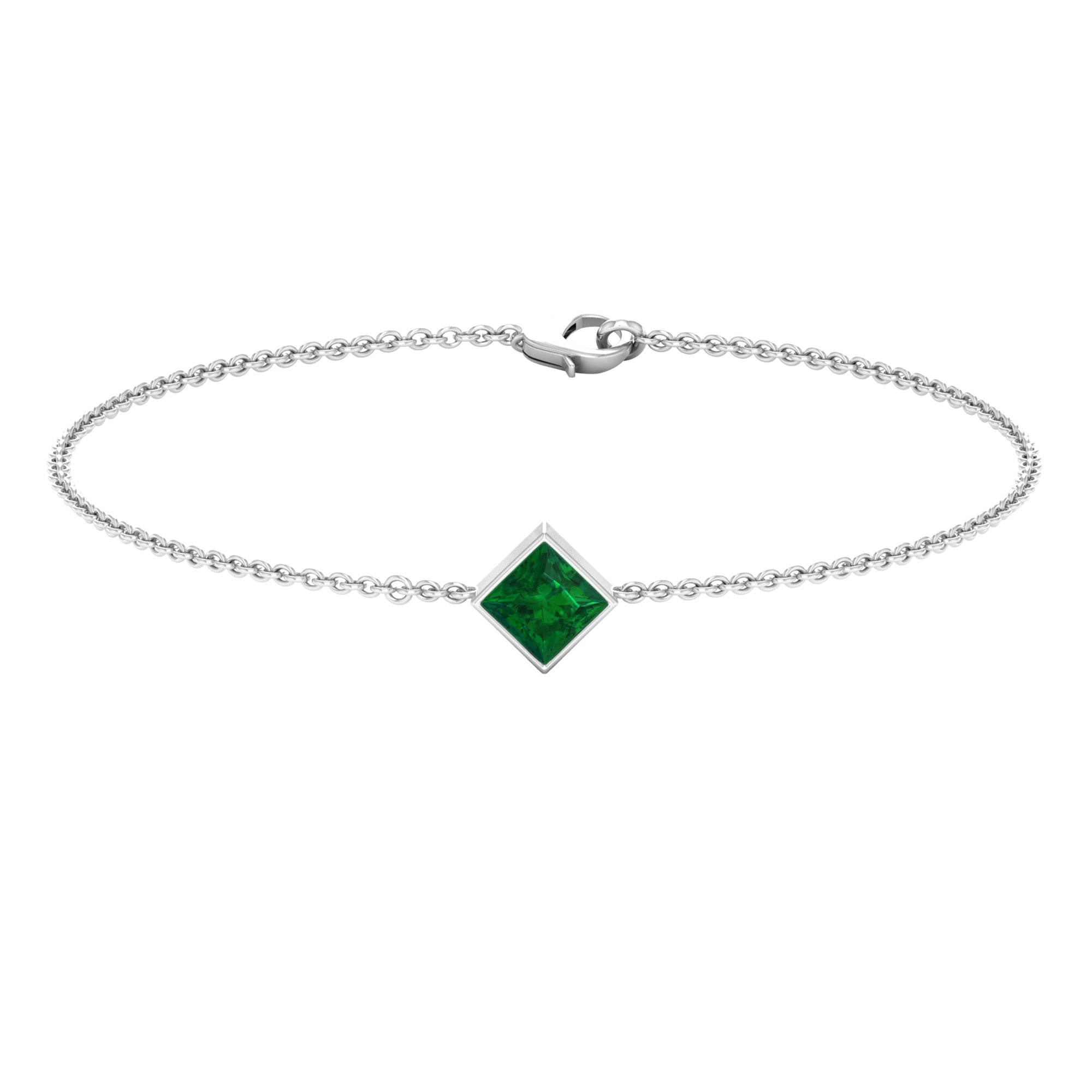 Princess Cut Emerald Solitaire Chain Bracelet with Certificate