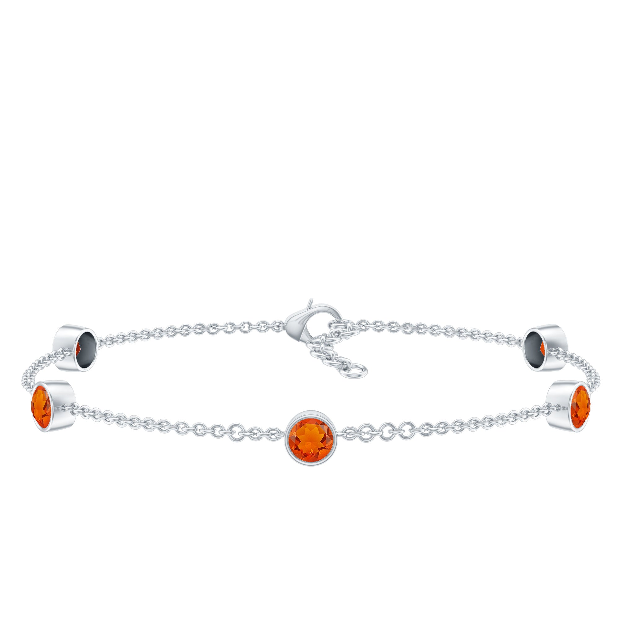 1 CT Real Fire Opal Five Stone Station Chain Bracelet in Bezel Setting