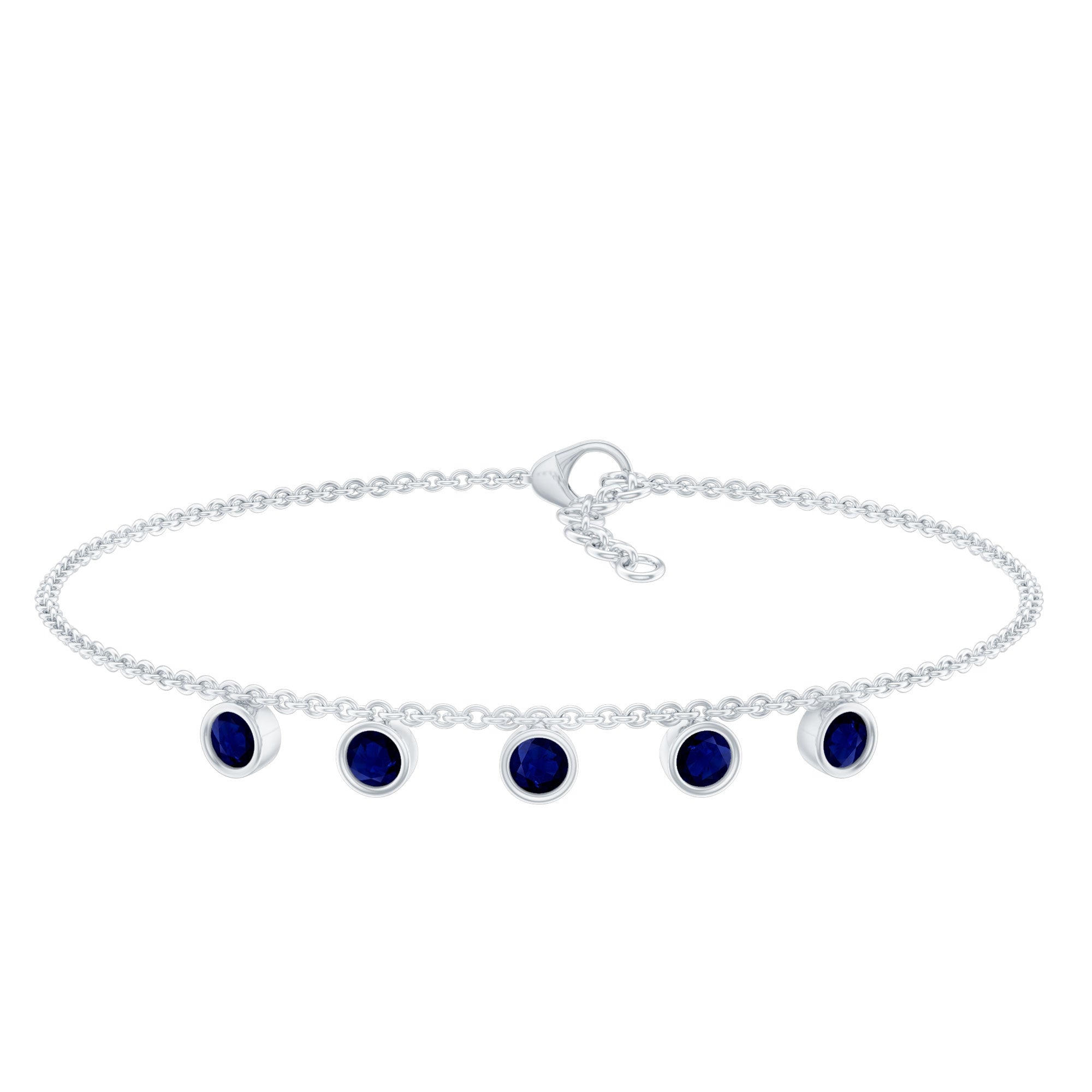 2 Carat Bezel Set Blue Sapphire Charm Bracelet AAA - Rosec Jewels