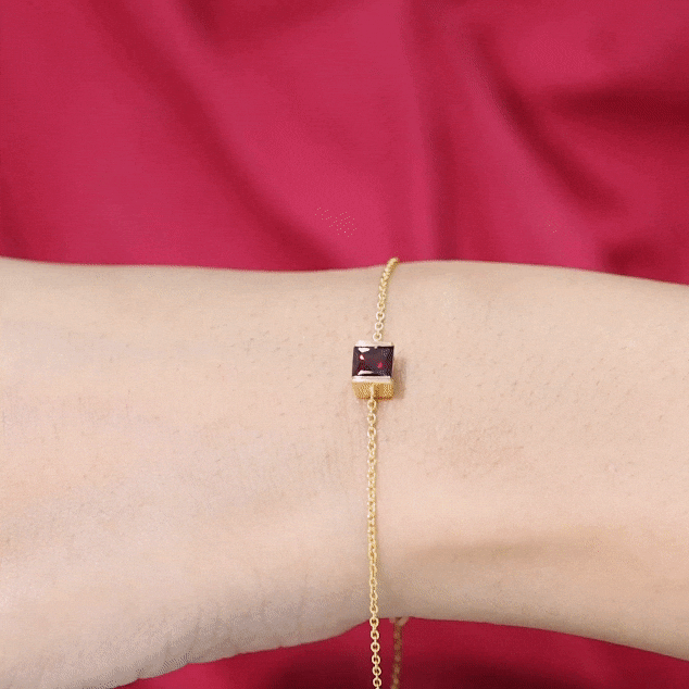 Genuine 1.4 Carat Princess Cut Garnet Solitaire Chain Bracelet AAA - Rosec Jewels