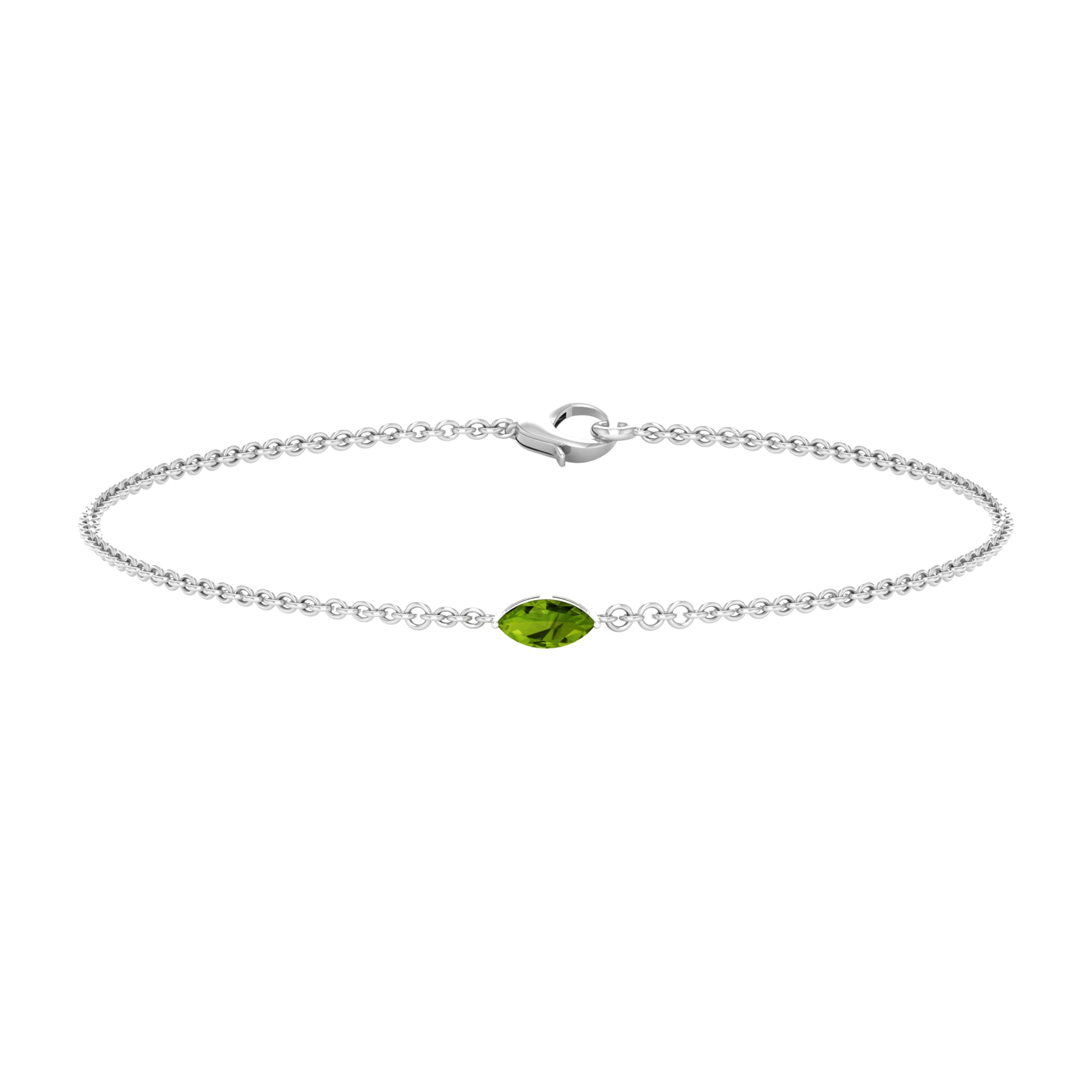 3X6 MM Marquise Cut Solitaire Peridot East West Chain Bracelet