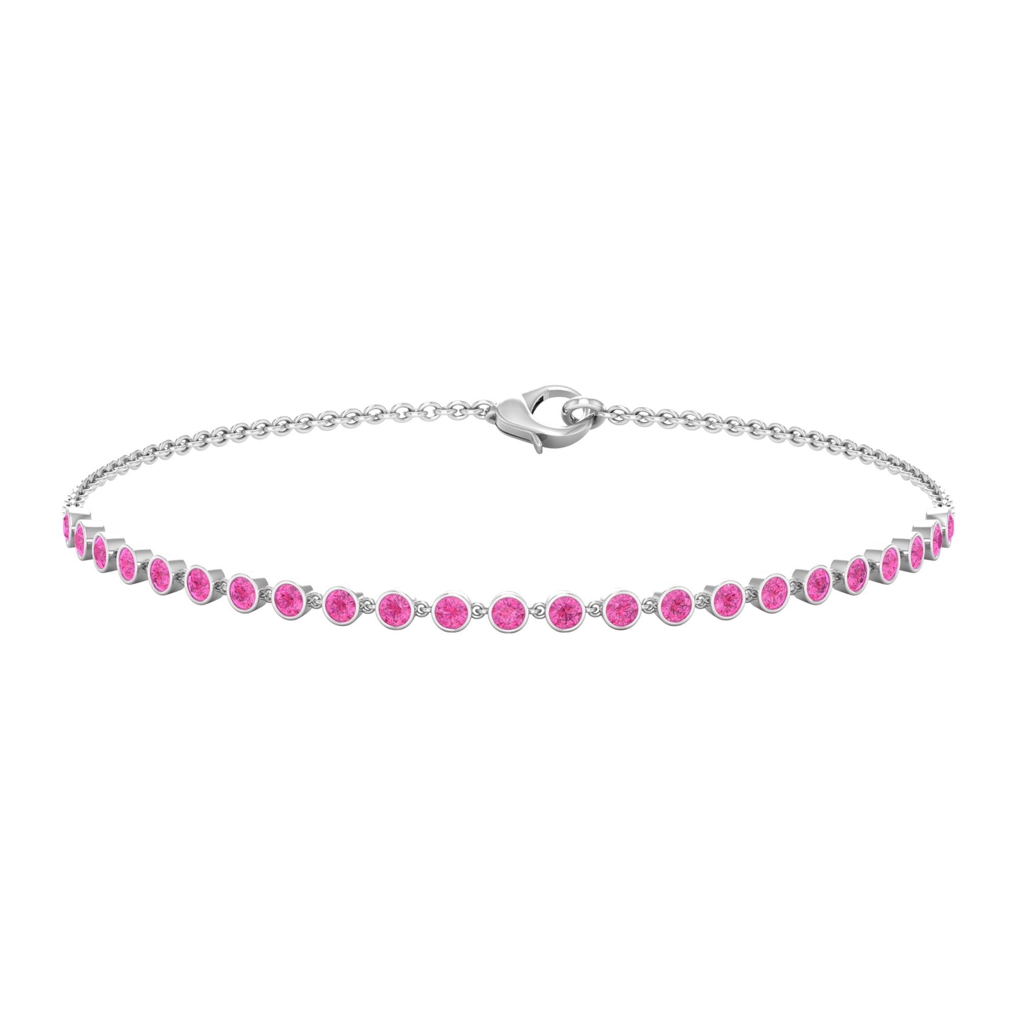 Bezel Set Pink Sapphire Minimal Chain Bracelet