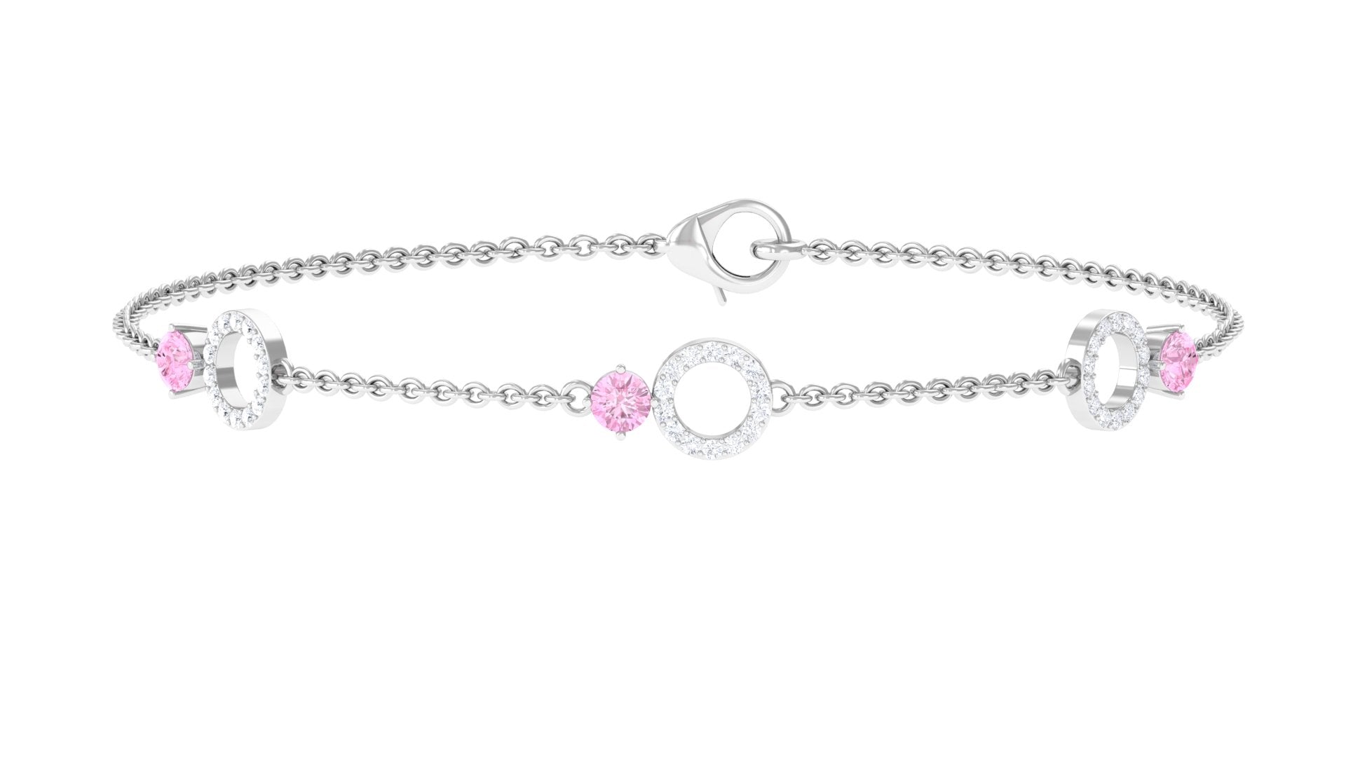 Pink Sapphire and Diamond Minimal Station Chain Bracelet
