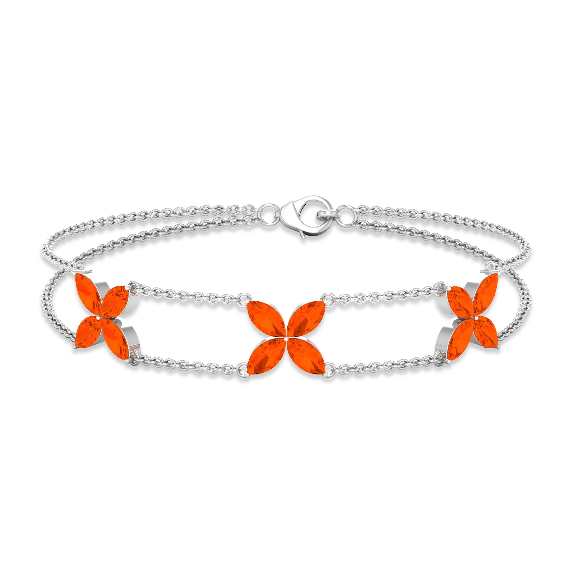 Marquise Cut Fire Opal Flower Chain Bracelet AAA - Rosec Jewels
