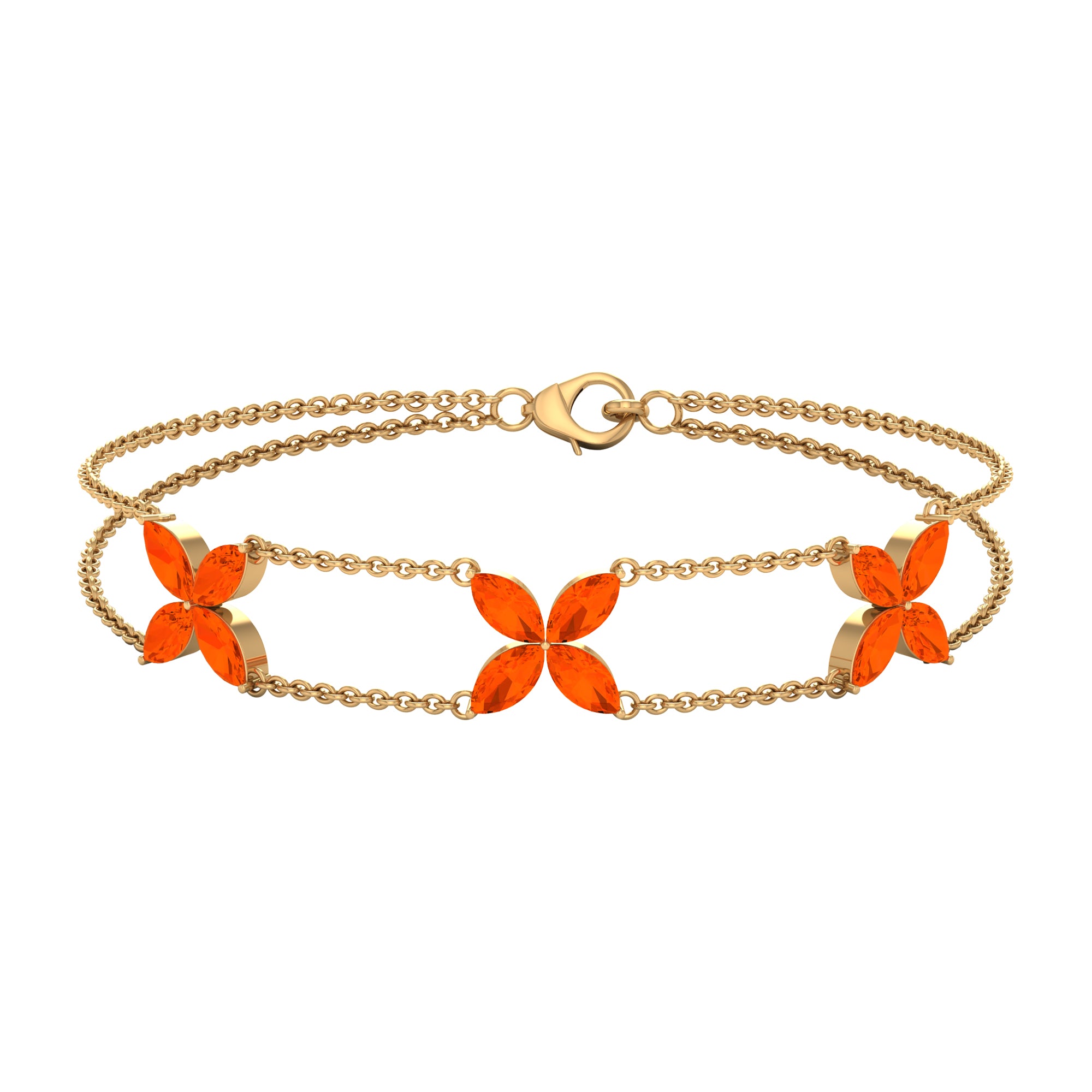 Marquise Cut Fire Opal Flower Chain Bracelet AAA - Rosec Jewels