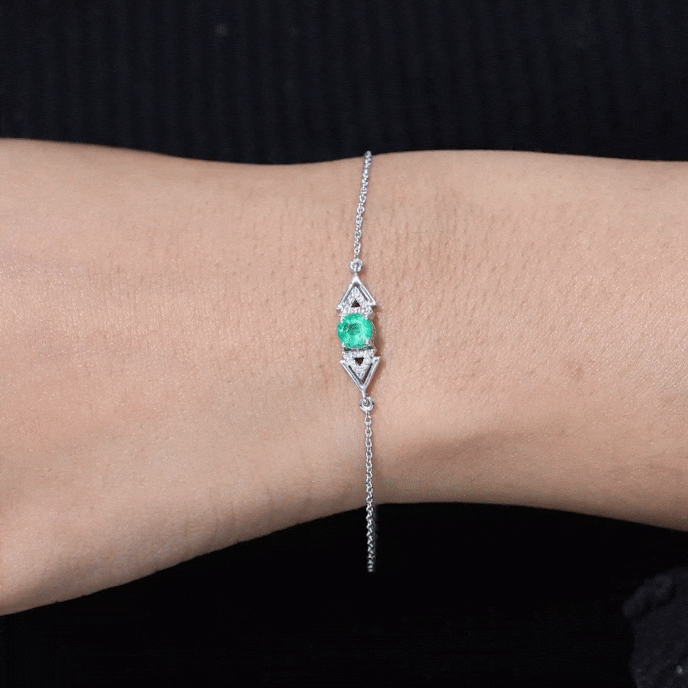 Genuine Emerald and Diamond Chain Bracelet For Her AAA - Rosec Jewels