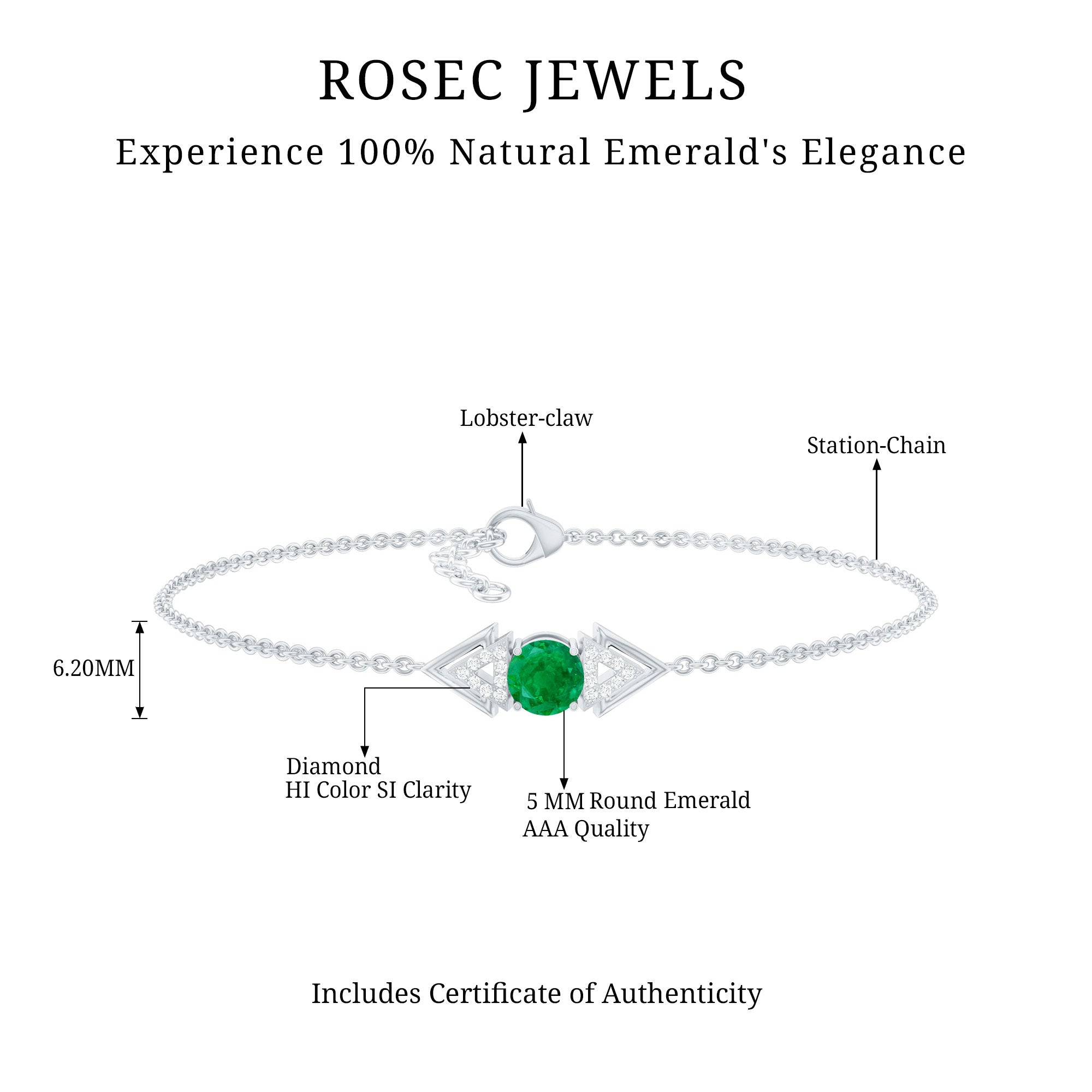 Genuine Emerald and Diamond Chain Bracelet For Her AAA - Rosec Jewels
