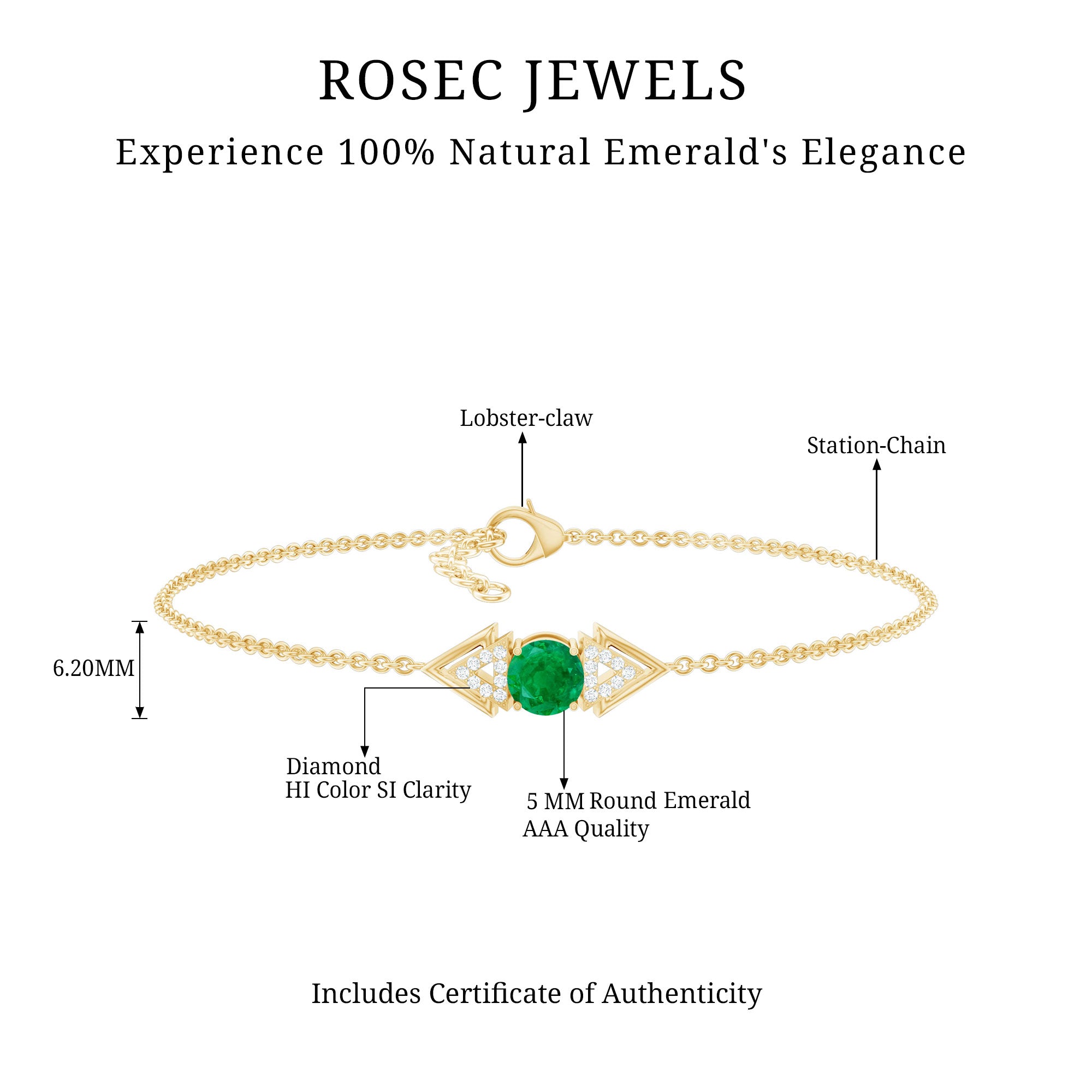 Genuine Emerald and Diamond Chain Bracelet For Her AAA - Rosec Jewels