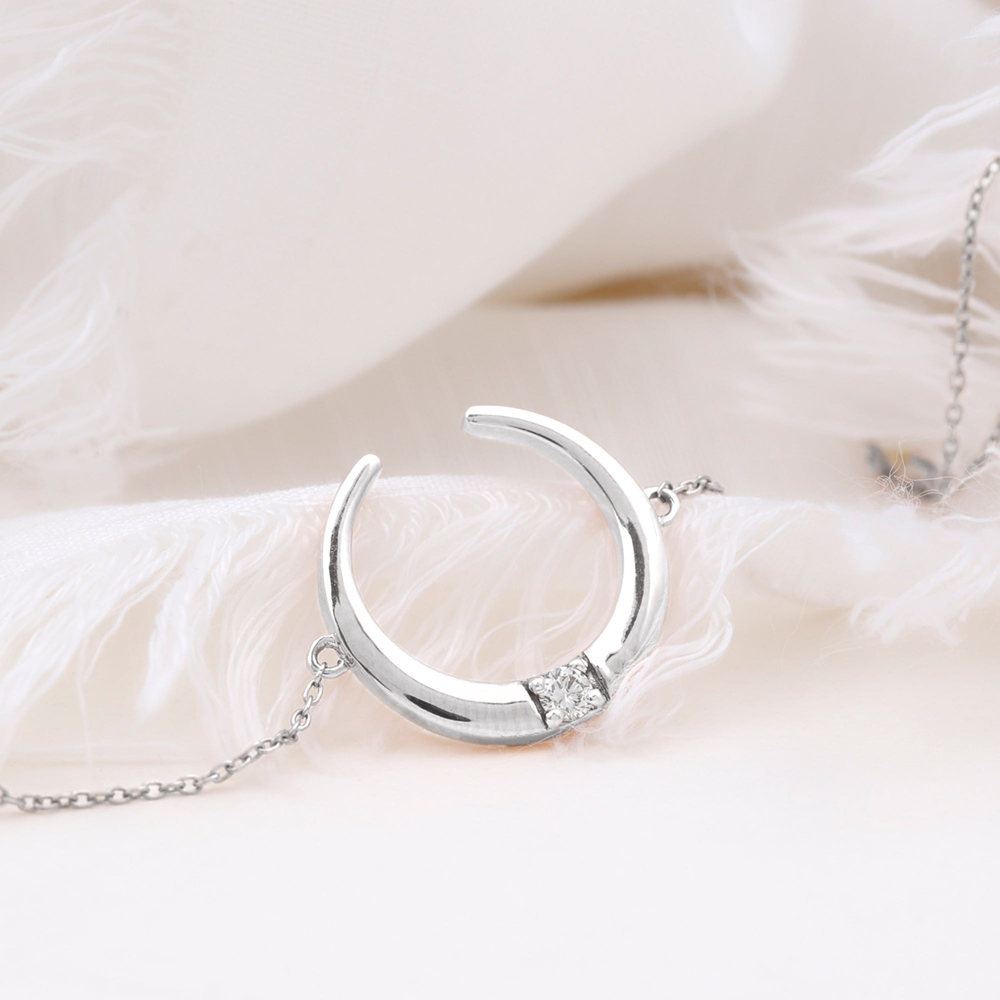 Rosec Jewels-Gold Moon Chain Bracelet with Diamond