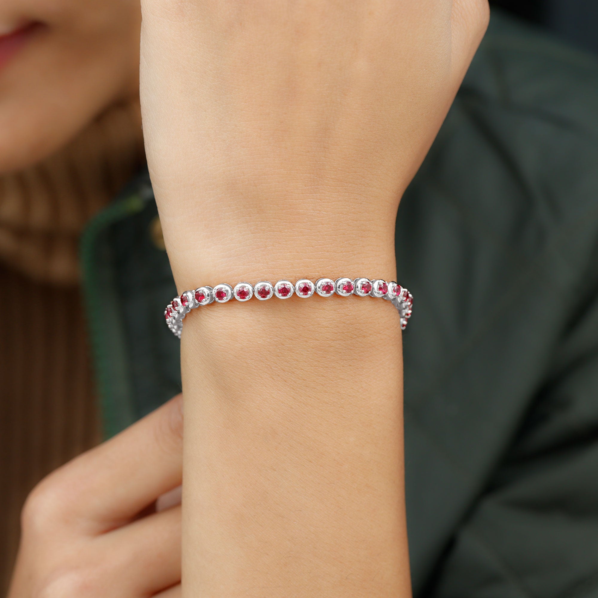 5.51 Carat Lab Grown Ruby Tennis Bracelet for Women AAAA - Rosec Jewels