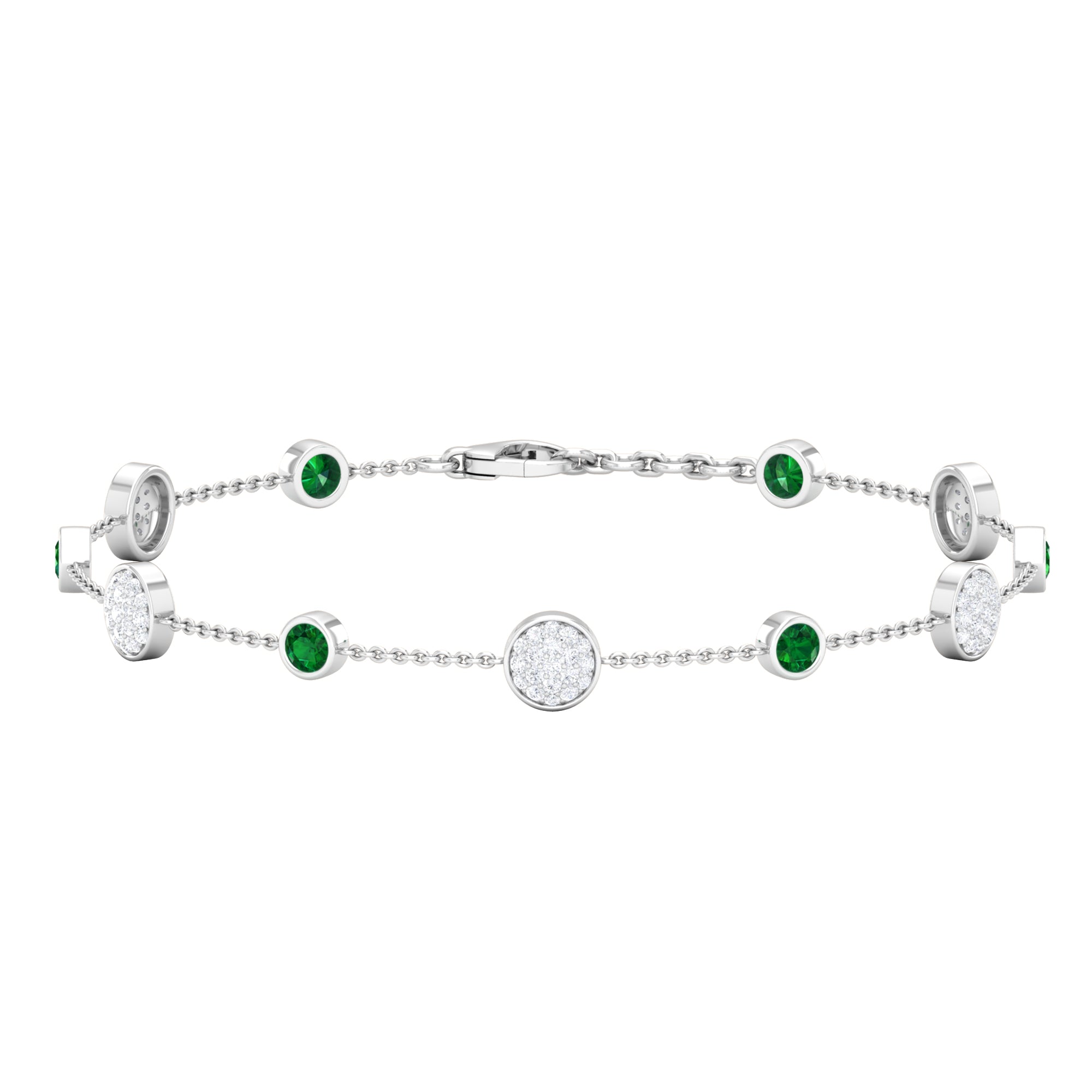 Emerald and Diamond Station Chain Bracelet