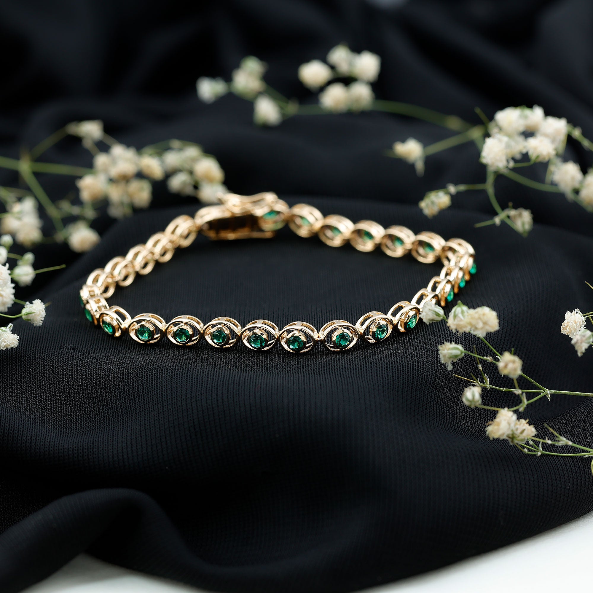 Lab Created Emerald Tennis Bracelet in Bezel Setting AAAA - Rosec Jewels