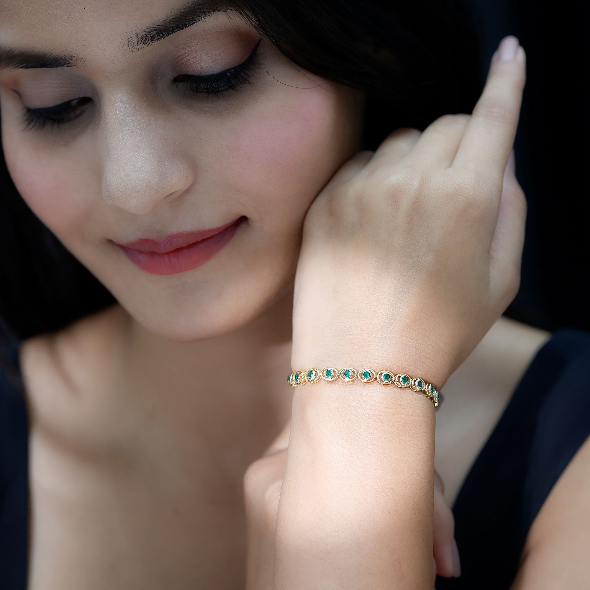 Lab Created Emerald Tennis Bracelet in Bezel Setting AAAA - Rosec Jewels