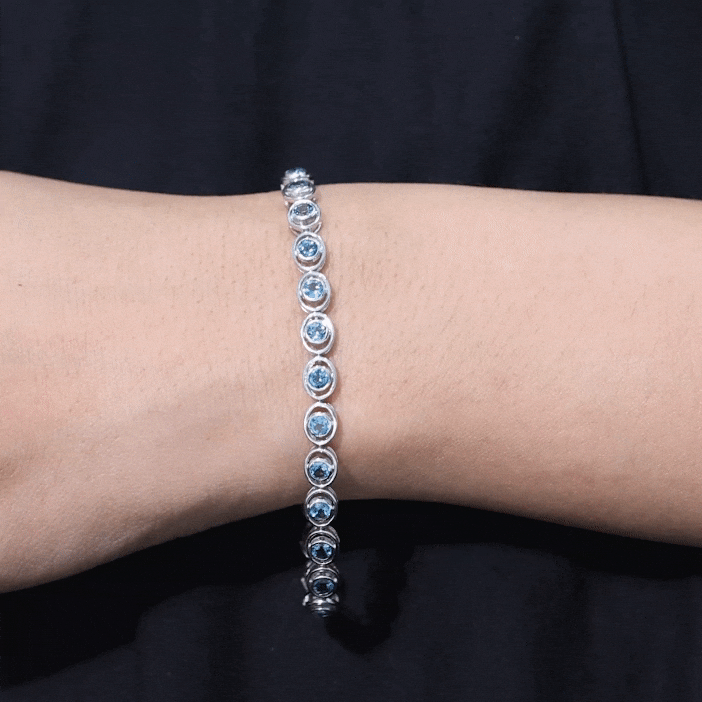 Bezel Set London Blue Topaz Tennis Bracelet for Women AAA - Rosec Jewels