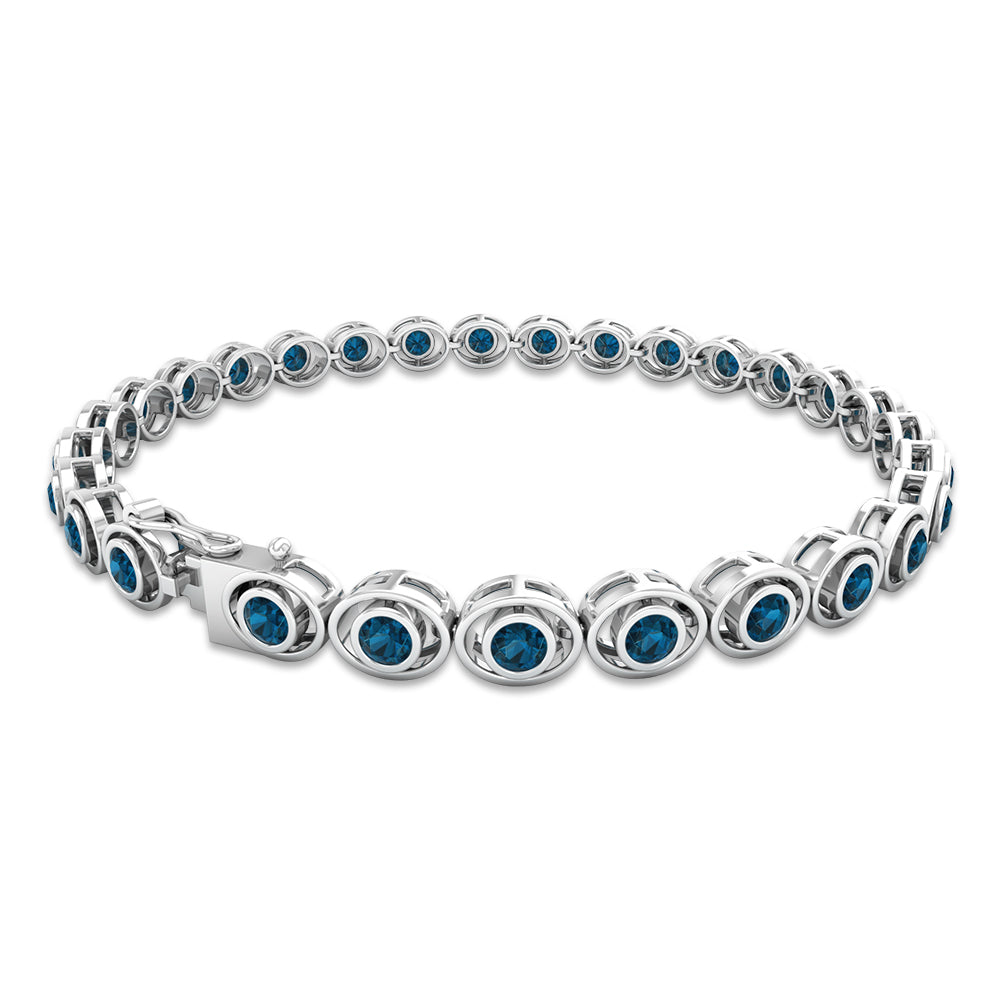 Bezel Set London Blue Topaz Tennis Bracelet for Women AAA - Rosec Jewels