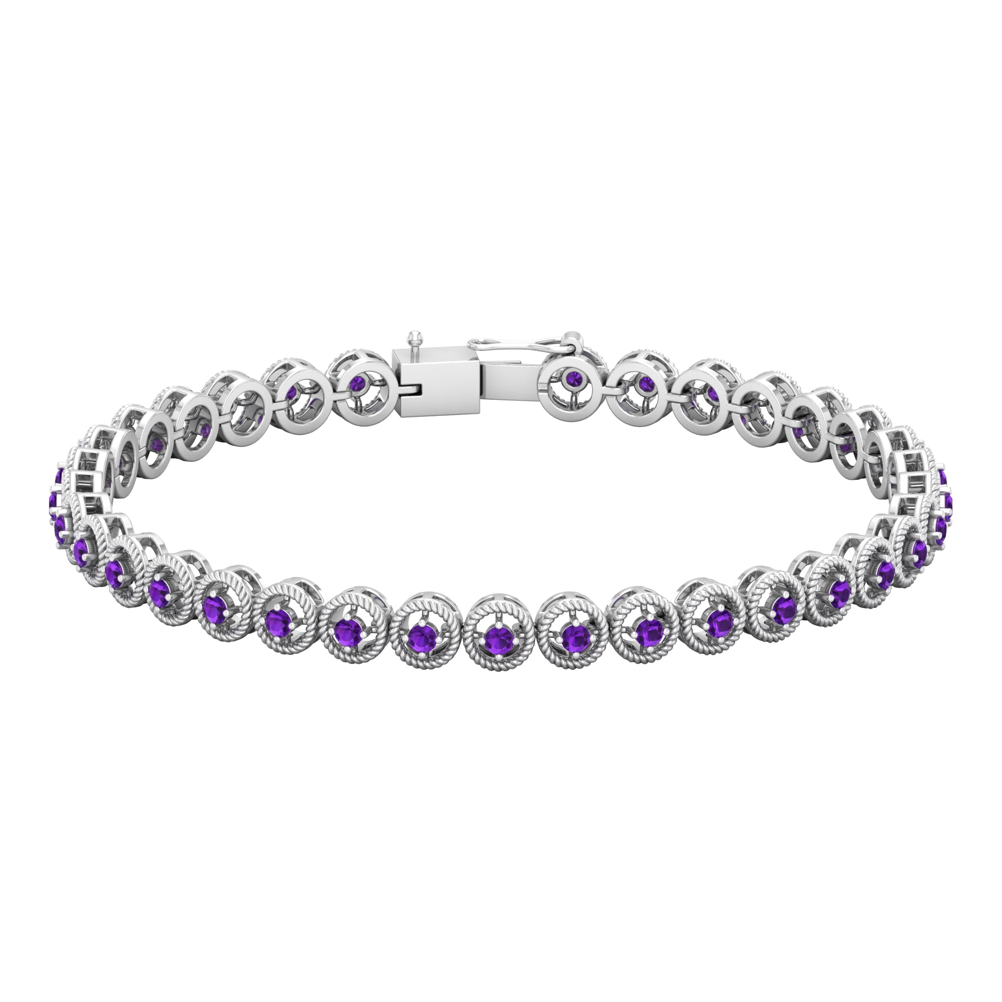 Amethyst Unisex Tennis Bracelet with Twisted Rope Detailing
