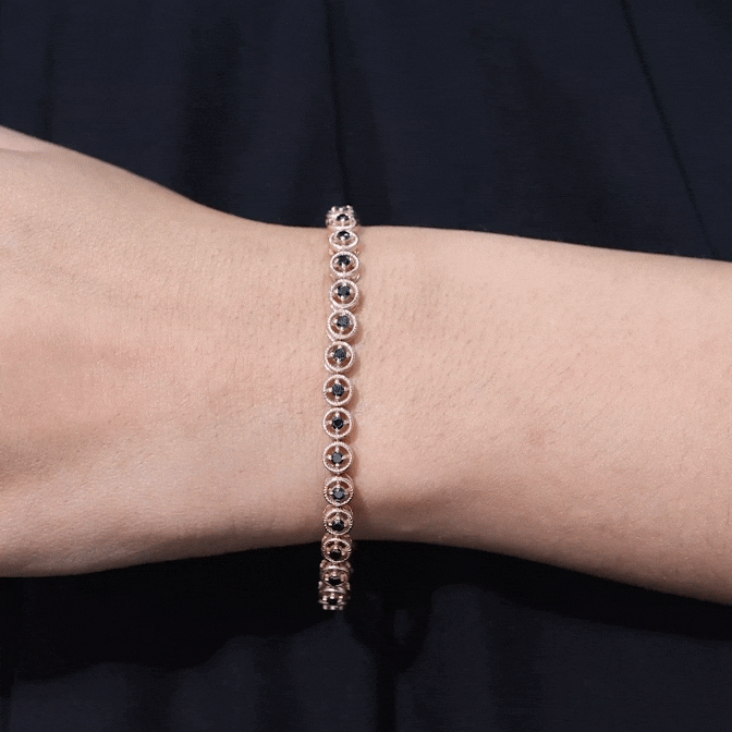 Certified Lab Grown Black Diamond Tennis Bracelet with Rope Frame AAAA ( Synthetic ) - Rosec Jewels