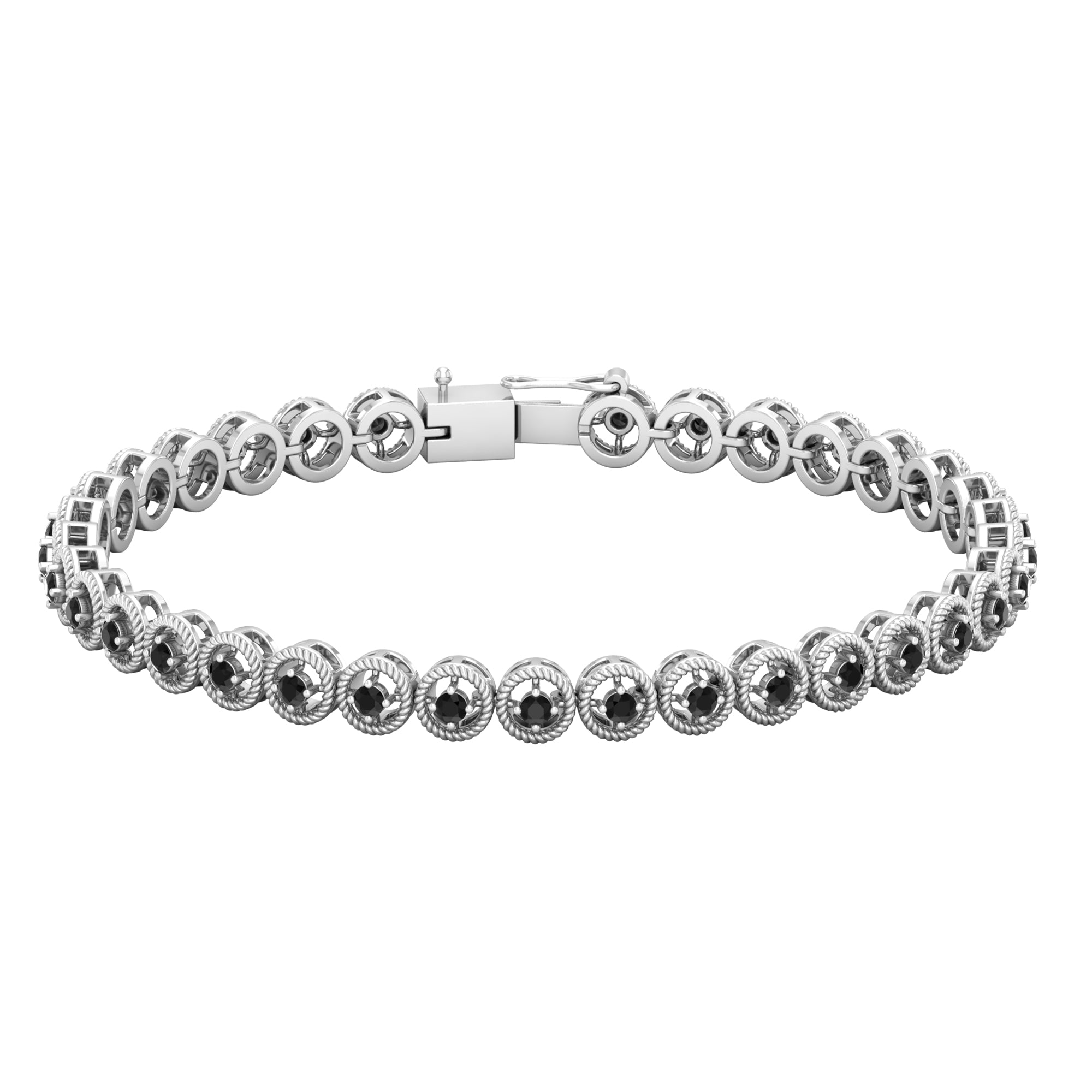Certified Lab Grown Black Diamond Tennis Bracelet with Rope Frame AAAA ( Synthetic ) - Rosec Jewels