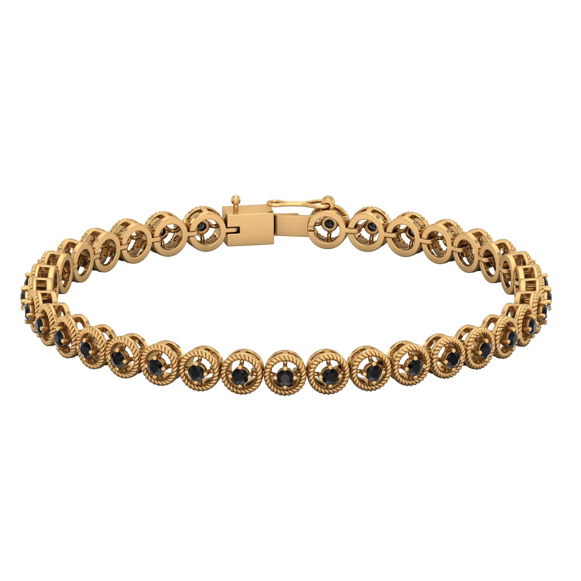 Certified Lab Grown Black Diamond Tennis Bracelet with Rope Frame AAAA ( Synthetic ) - Rosec Jewels