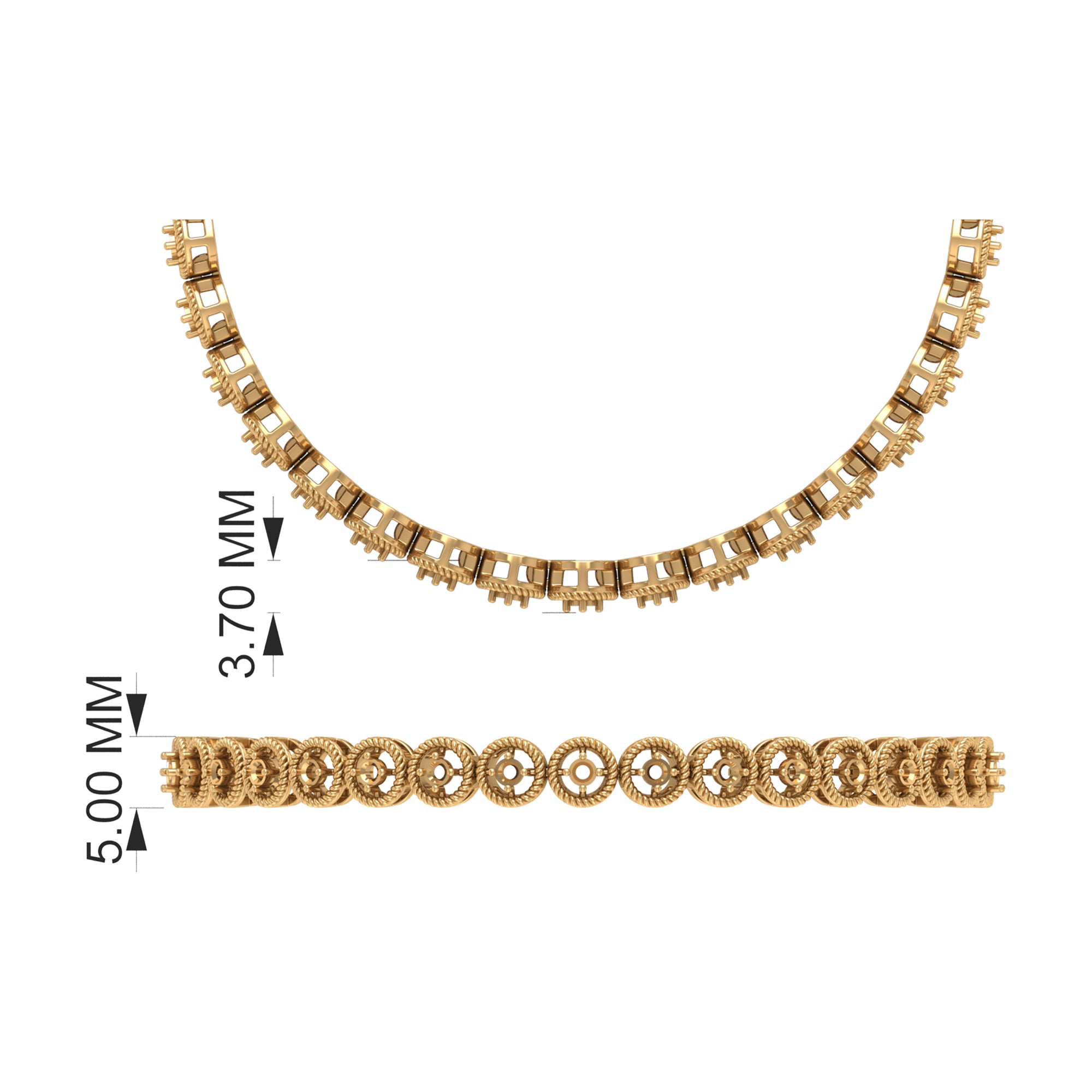 Certified Lab Grown Black Diamond Tennis Bracelet with Rope Frame AAAA ( Synthetic ) - Rosec Jewels