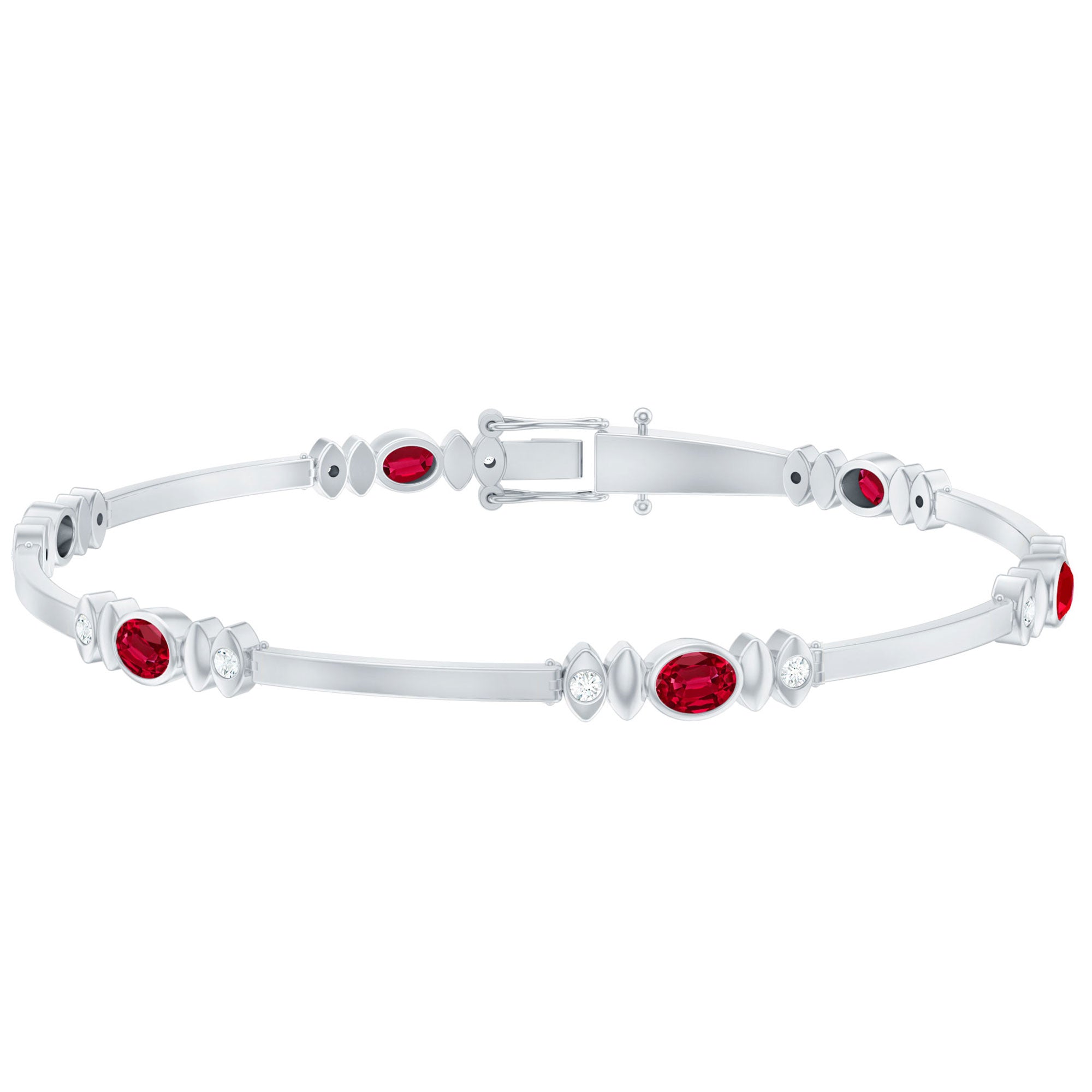 Oval Lab Grown Ruby Link Bracelet with Diamond AAAA - Rosec Jewels