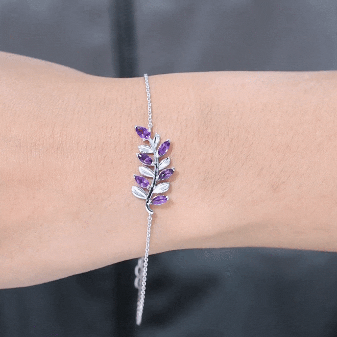 Natural Amethyst Leaf Bracelet with Certificate AAA - Rosec Jewels