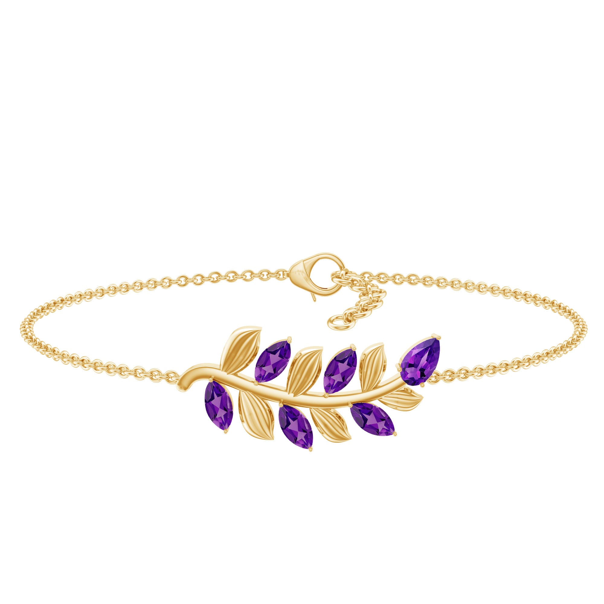 Natural Amethyst Leaf Bracelet with Certificate AAA - Rosec Jewels