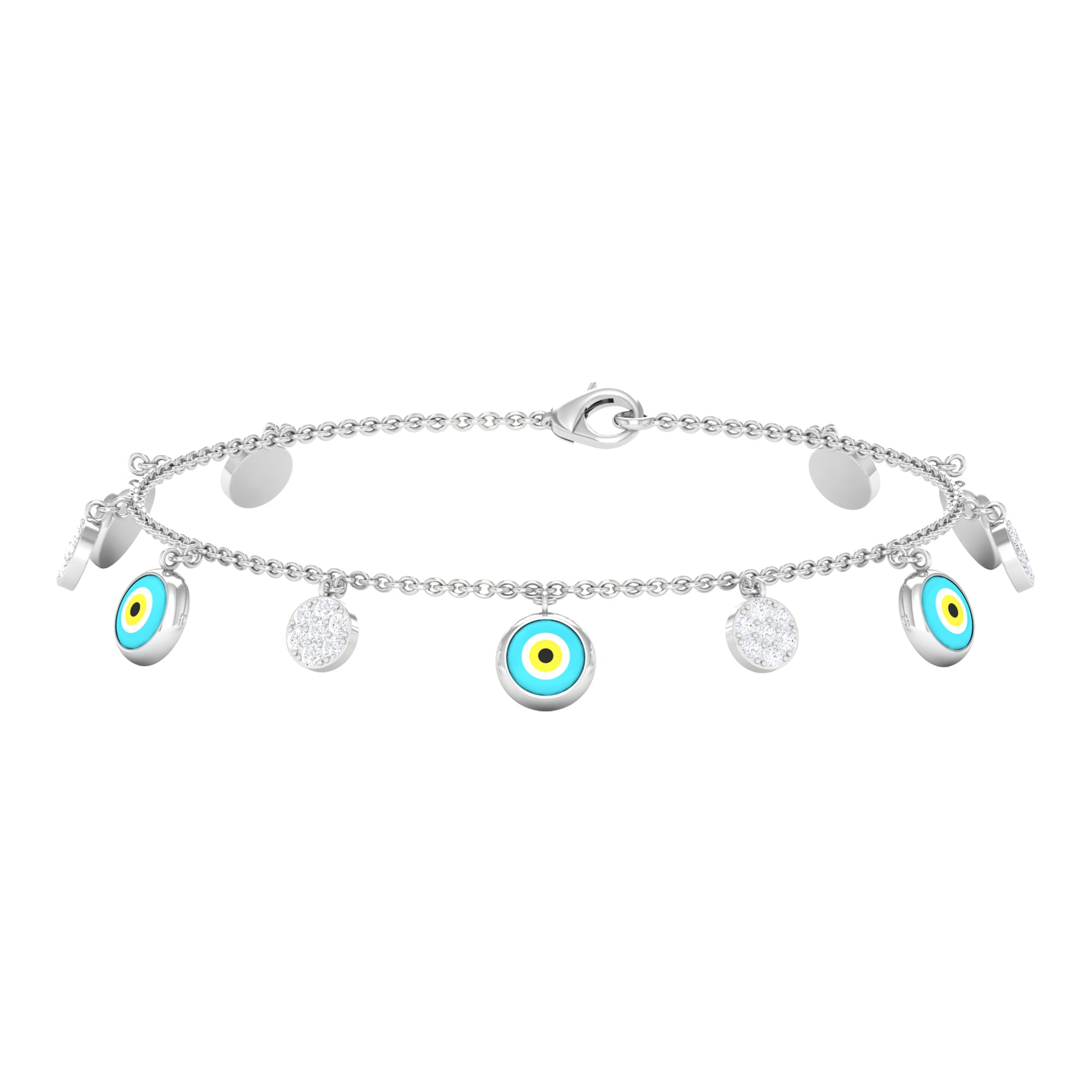 Rosec Jewels-Diamond Evil Eye Chain Charm Bracelet
