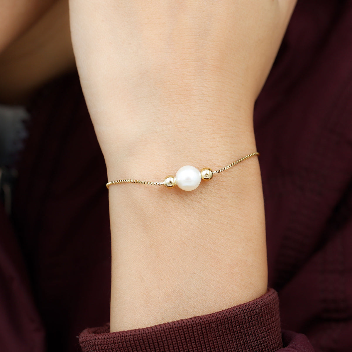 7.4 Carat Freshwater Pearl Solitaire Bolo Bracelet for Women AAA - Rosec Jewels