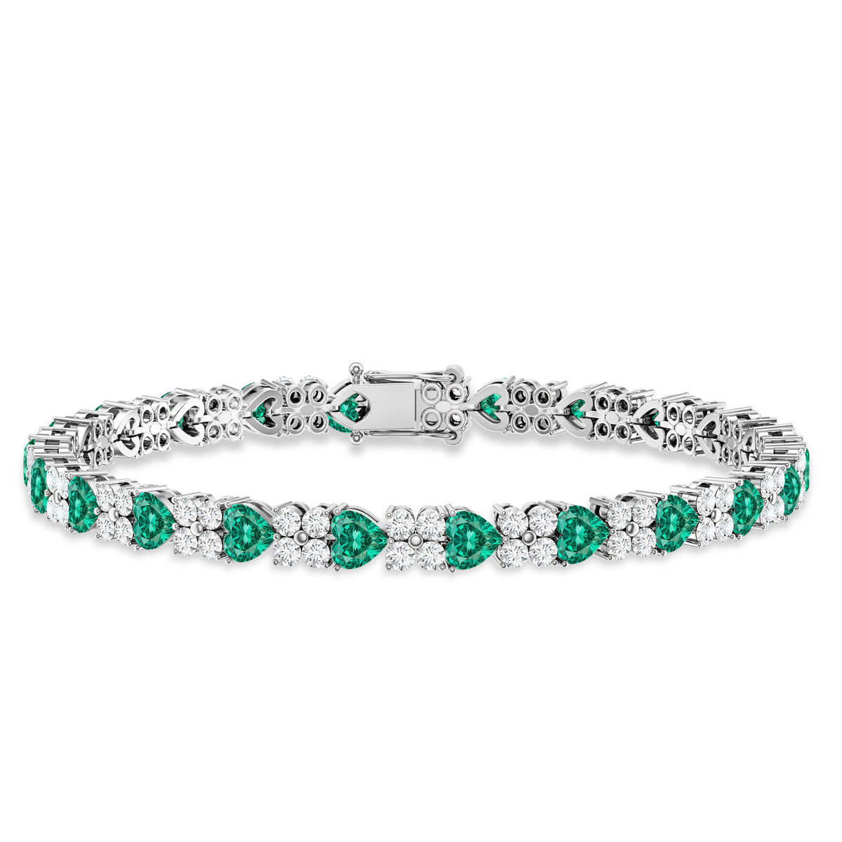 Heart Shape Lab Created Emerald and Diamond Tennis Bracelet AAAA - Rosec Jewels