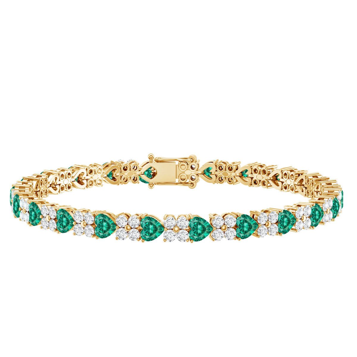 Heart Shape Lab Created Emerald and Diamond Tennis Bracelet AAAA - Rosec Jewels